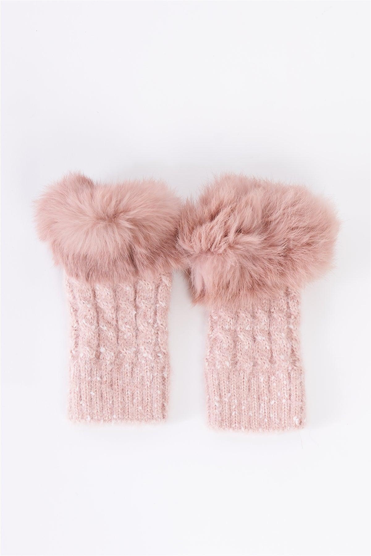 Pink Woven Furry Fingerless Two-Way Winter Gloves /3 Pieces