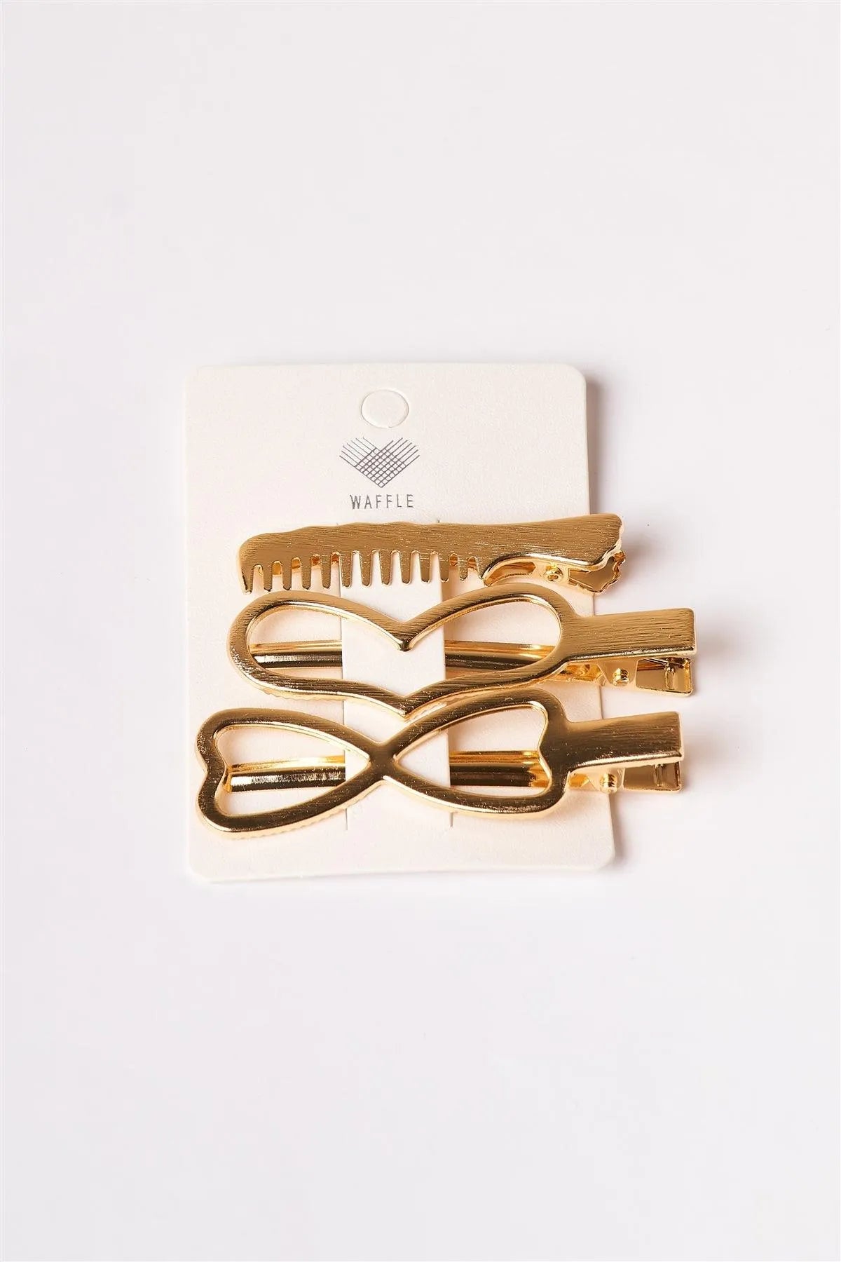 3pcs Gold Heart Shaped Hollow Hair Clips - Tasha Apparel Wholesale