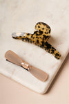 Cheetah Print Butterfly Clip With Icy Pink Bow Barrette Two Piece Set /1 Pair