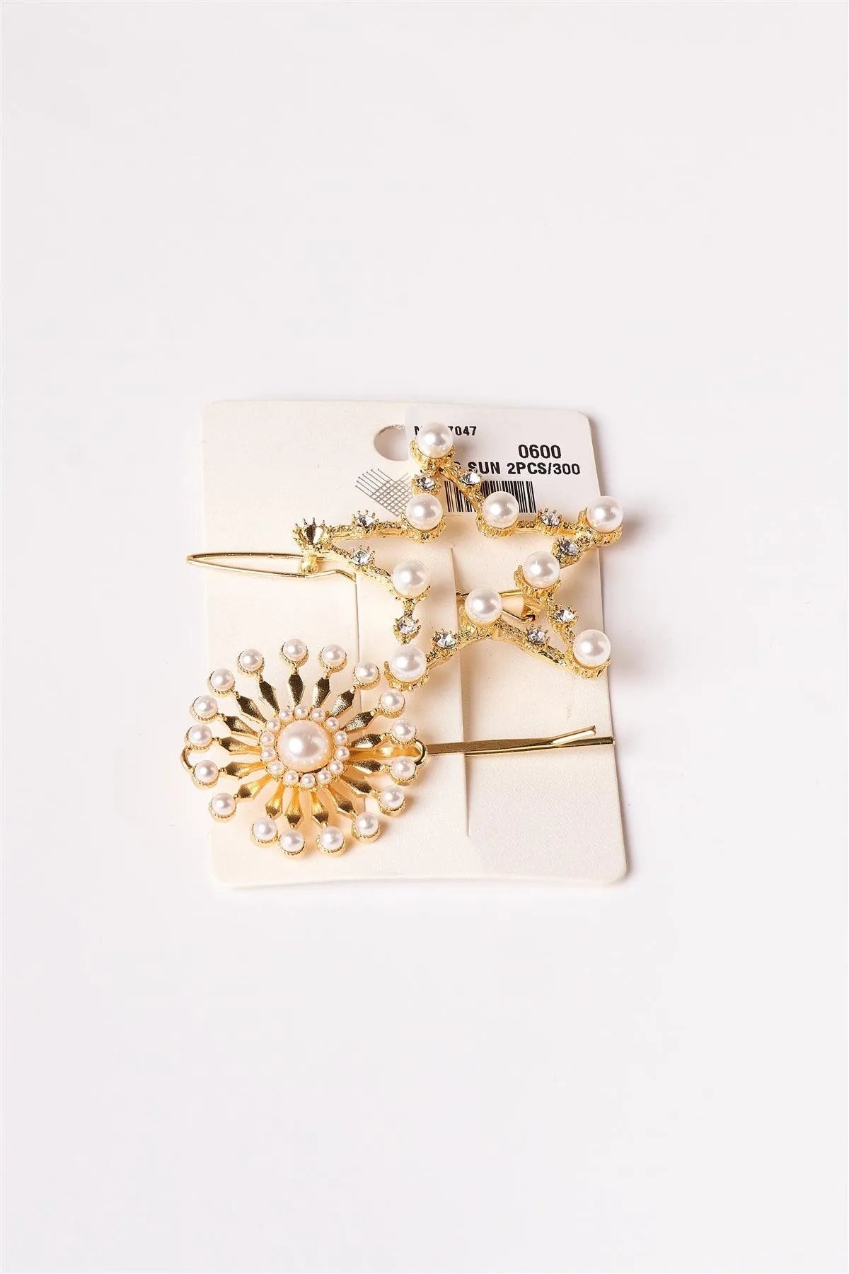 2pcs Gold Pearl Rhinestone Star Hair Bobby Pins - Tasha Apparel Wholesale