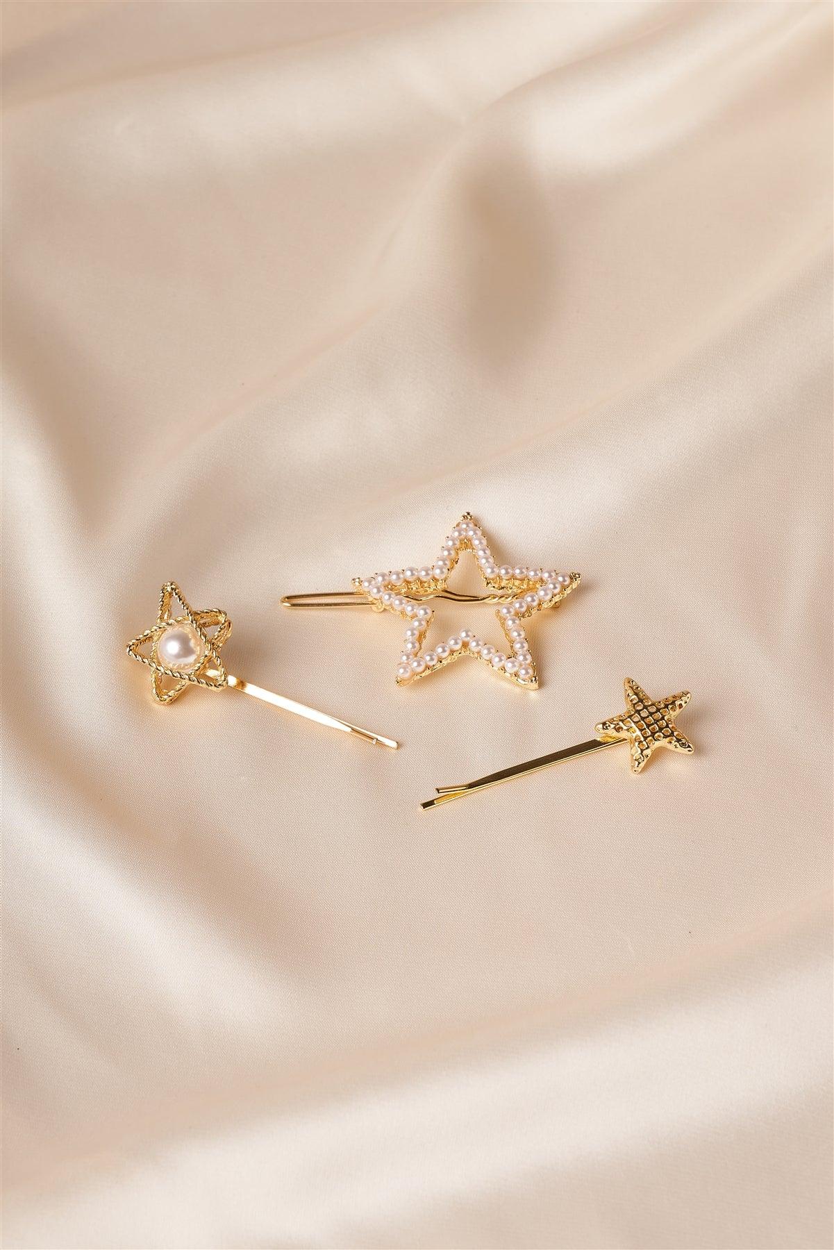 Gold Pearl Shinning Star Clips /1 Pair