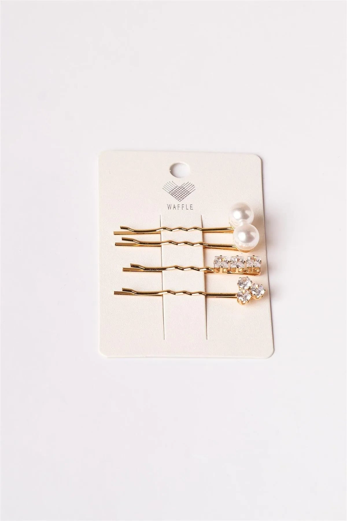 Gold Pearl An Rhinestone Bobby Pins /12 Pack - Tasha Apparel Wholesale