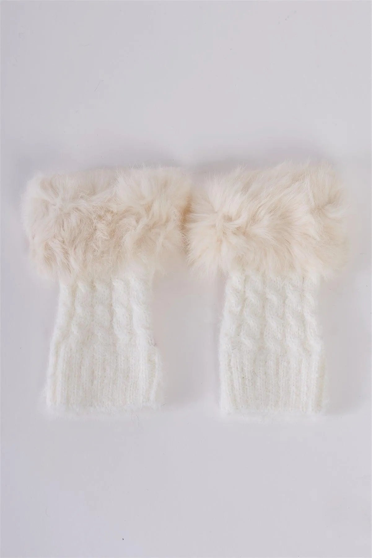 Ivory Knit Furry Shoe Insert Short Leg Warmers /3 Pieces - Tasha Apparel Wholesale