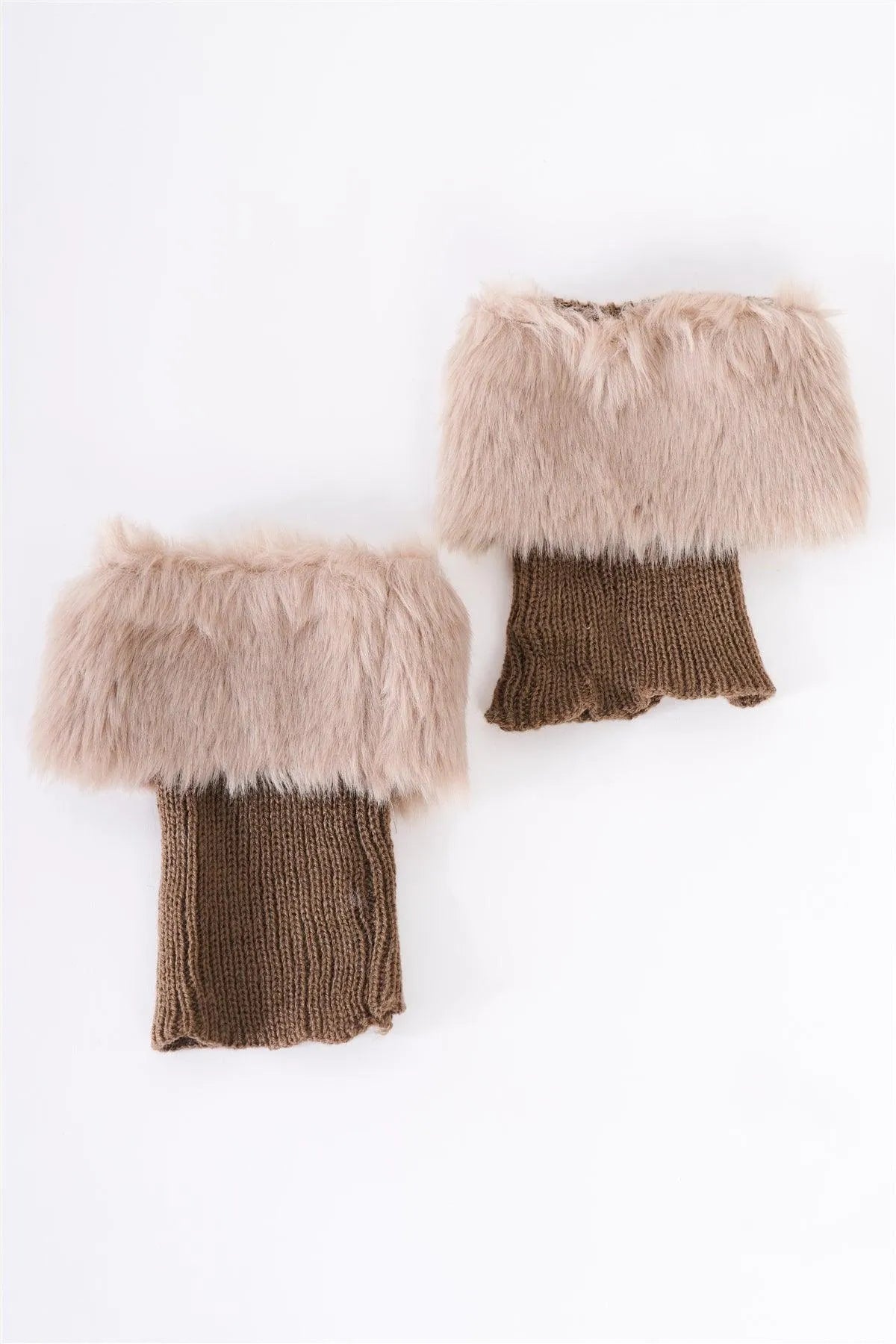 Khaki Knit Furry Shoe Insert Short Leg Warmers /3 Pieces - Tasha Apparel Wholesale