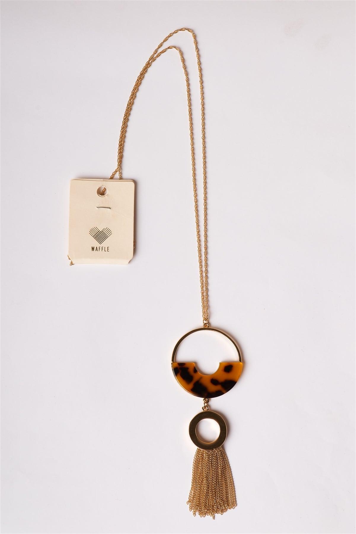 Brown Acetate Semi Circle Metal Fringe Pendant Necklace /1 Piece