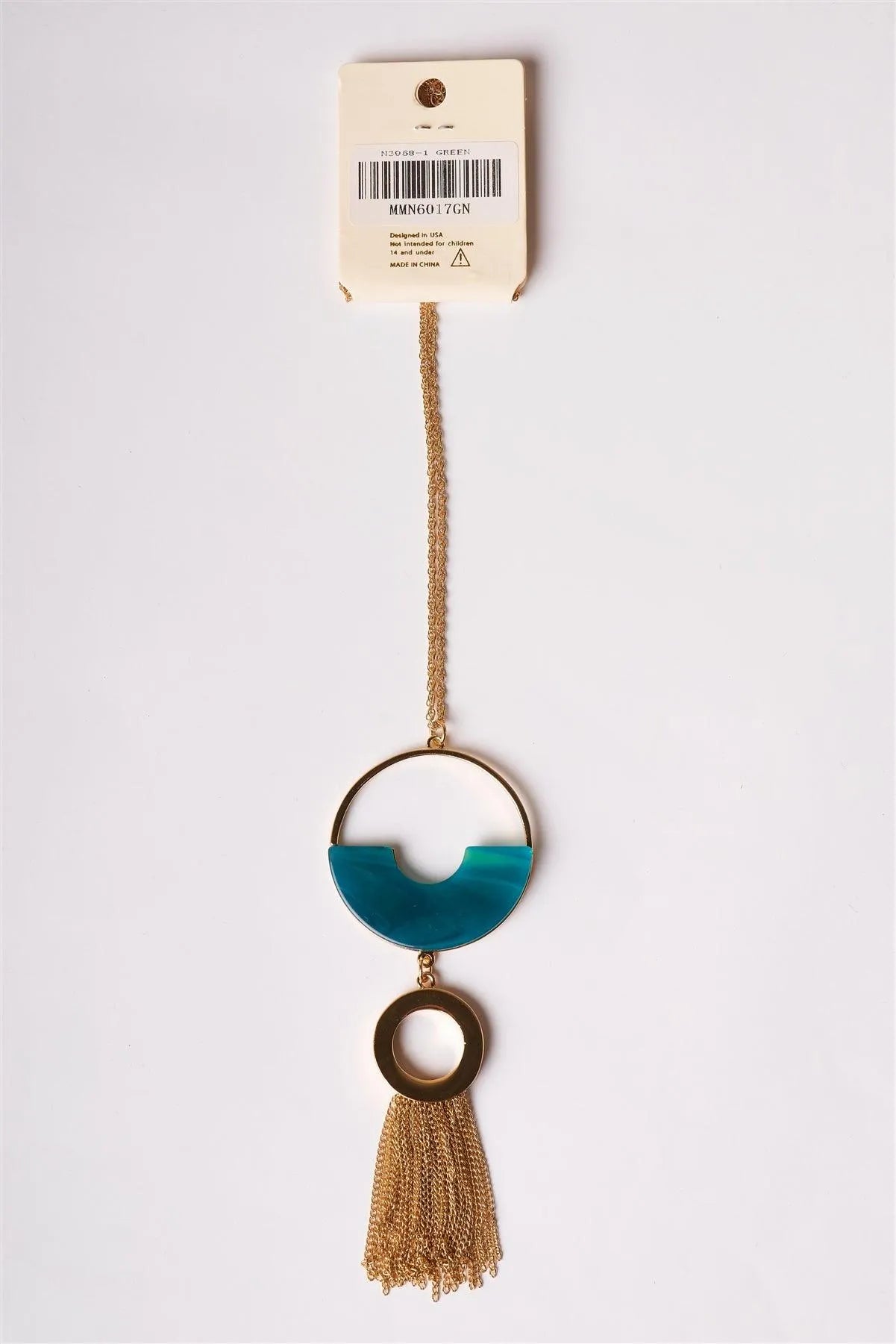 Blue Green Acetate Semi Circle Metal Fringe Pendant Necklace /1 Piece - Tasha Apparel Wholesale