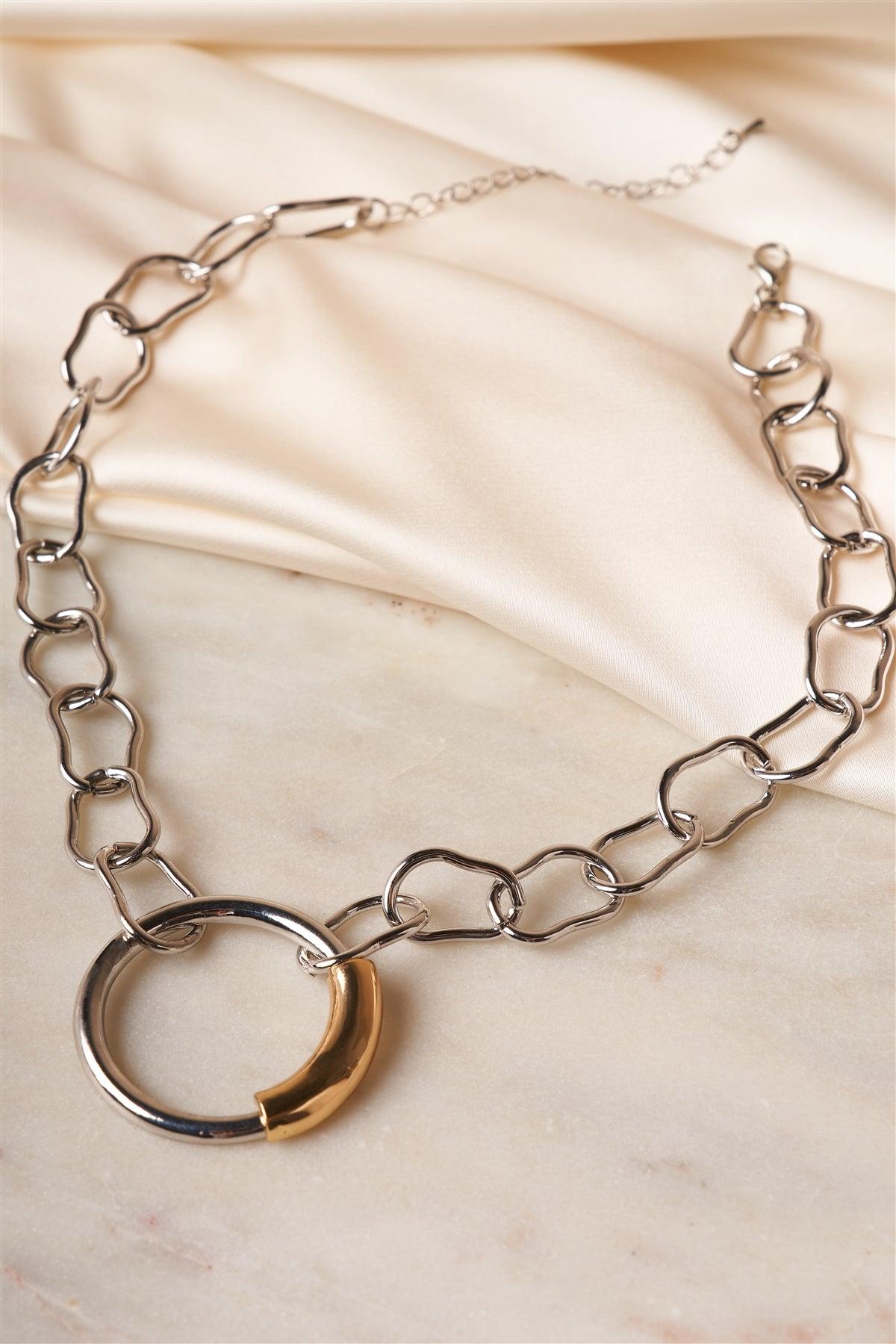 Silver Circle Chain Choker Necklace /1 Pair