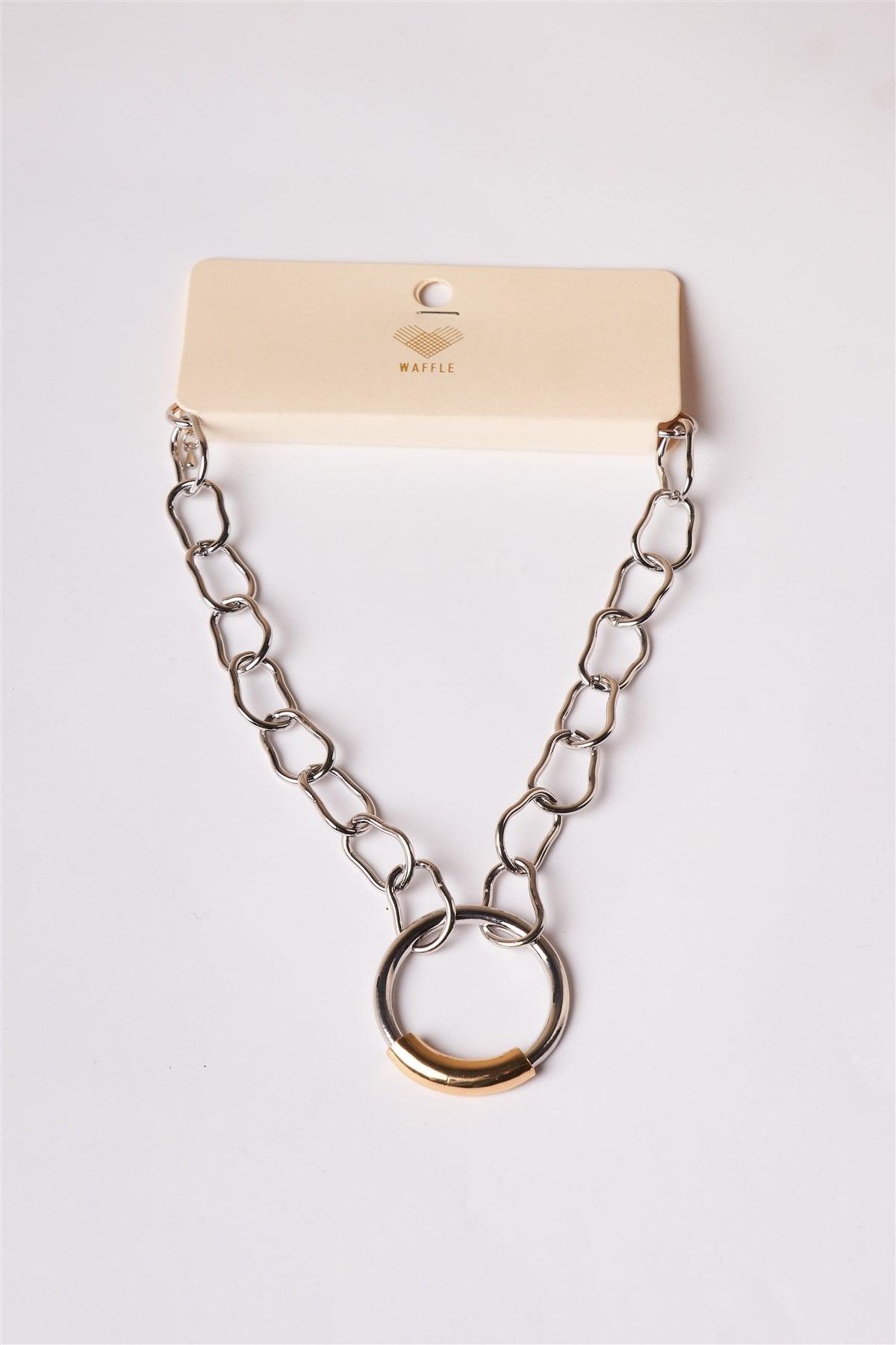 Silver Circle Chain Choker Necklace /1 Pair