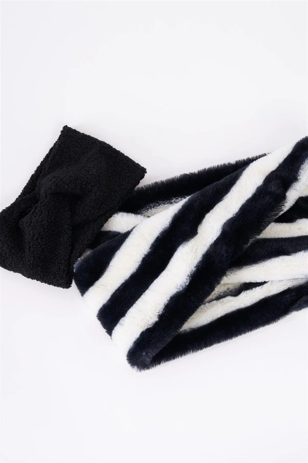 Zebra Striped Fuzzy Faux Fur Twisted Infinity Scarf - Tasha Apparel Wholesale