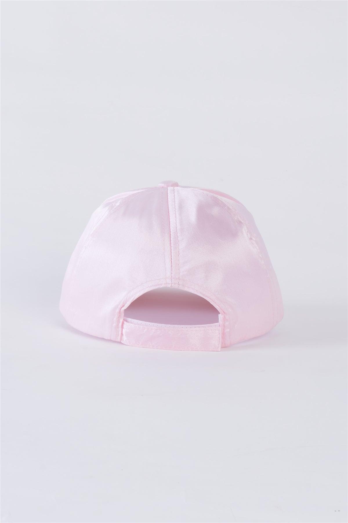 Light Pink Satin Baseball Cap With Adjustable Velcro Strap /1 Piece