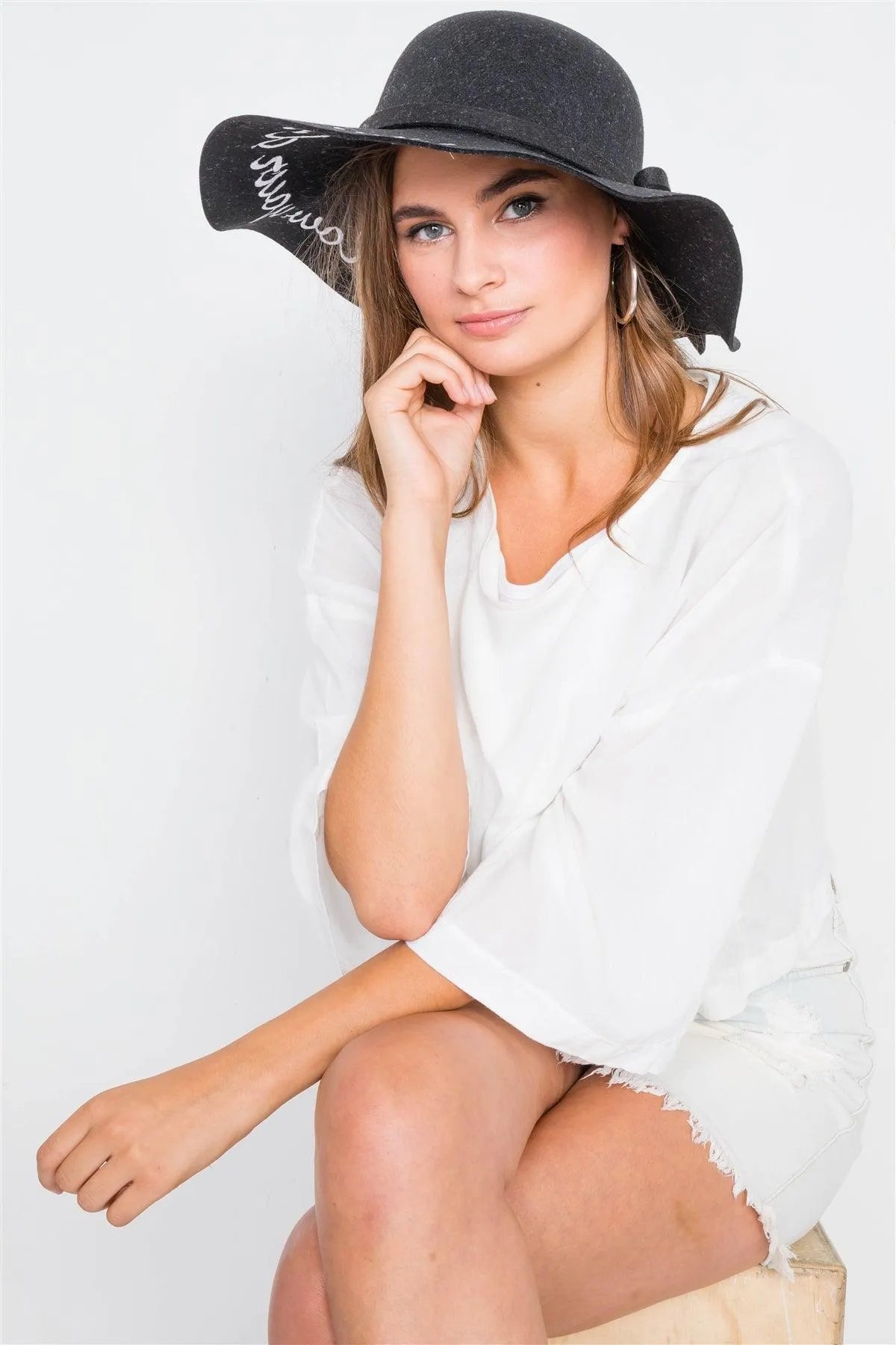 Black Follow Your Dreams Graphic Wide Brim Hat /3 Pieces - Tasha Apparel Wholesale