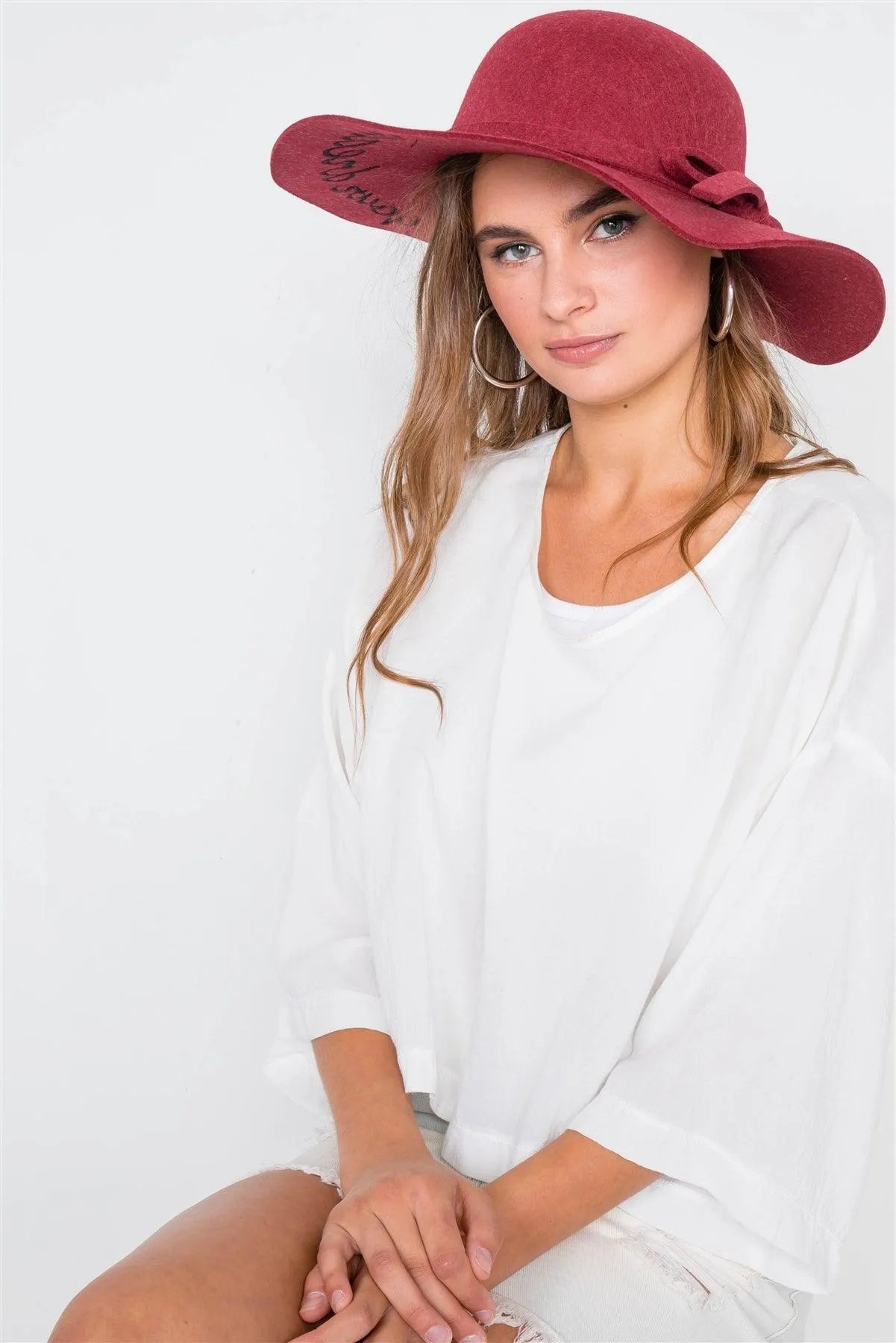 Burgundy "Follow Your Dreams" Graphic Wide Brim Hat – Wholesale Pack of 3 - Tasha Apparel Wholesale