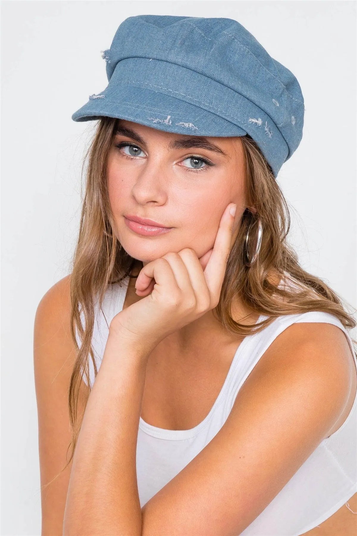 Light Denim Distressed Cabby Hat /3 Pieces - Tasha Apparel Wholesale