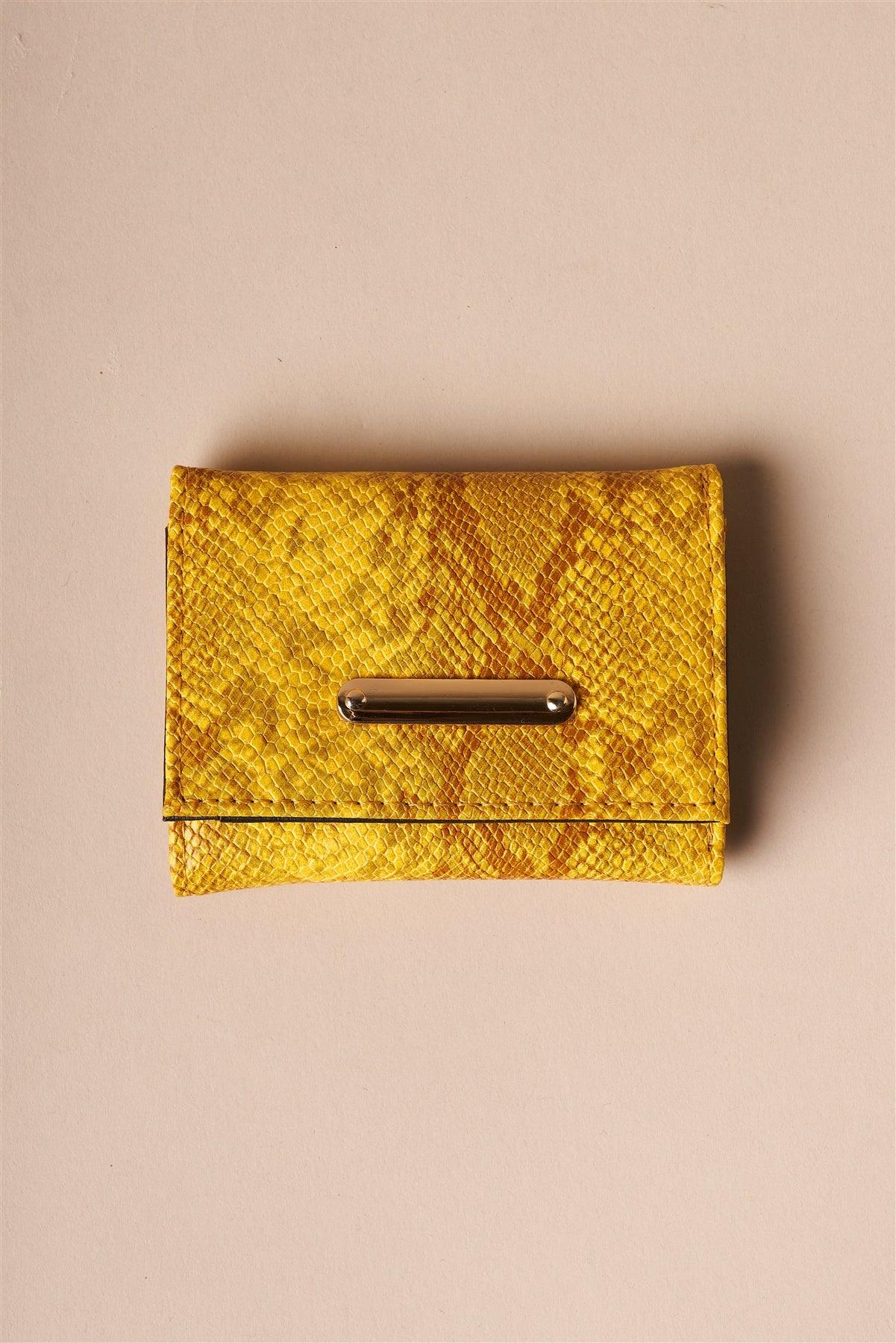 Mustard Yellow Snake Skin Retro Three Way Mini Wallet /1 Piece