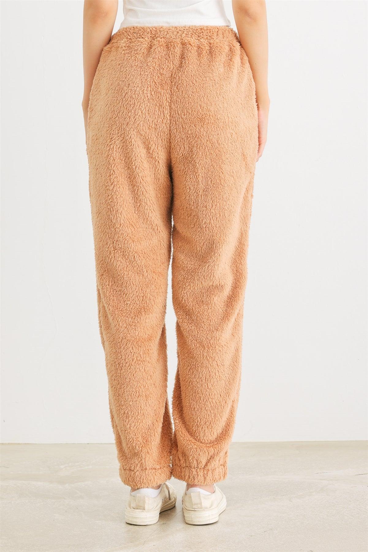Tan Fuzzy Knit Two Pocket High Waist Pants /2-2-2