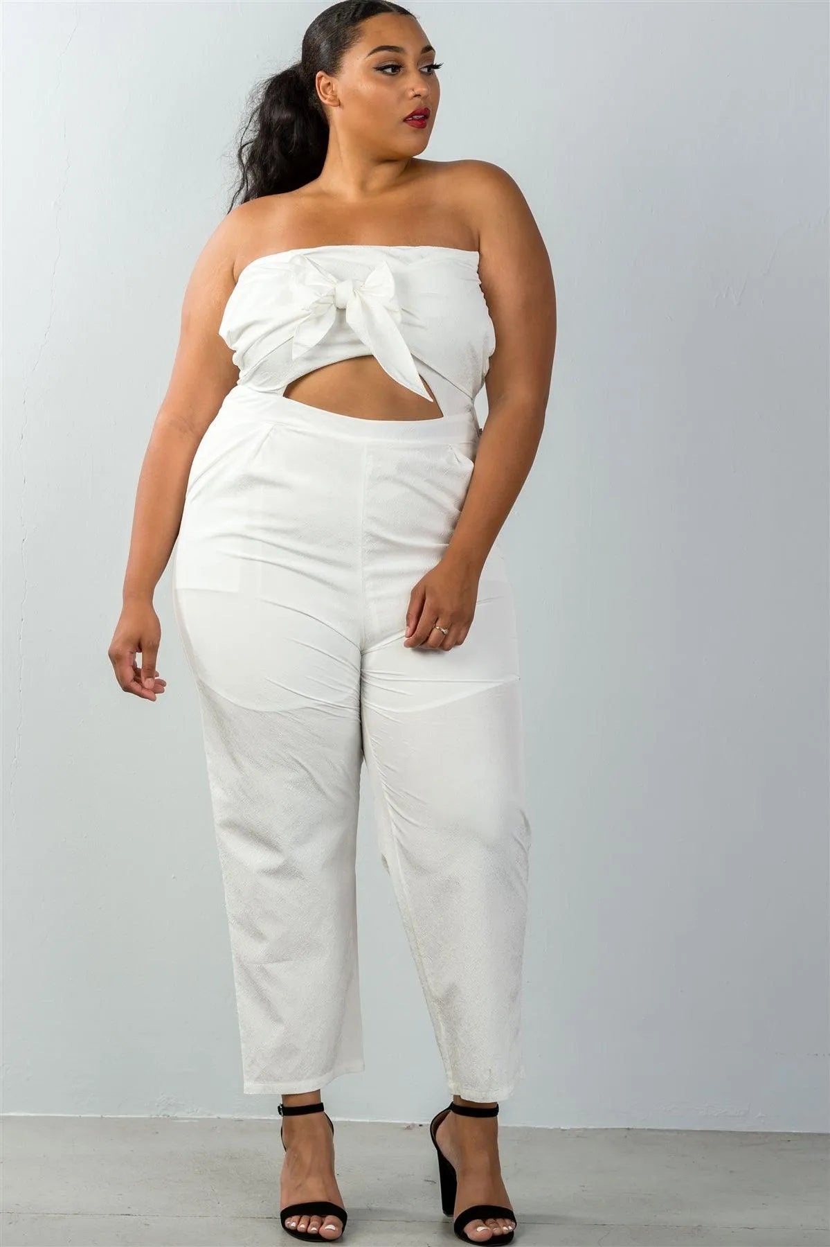 Junior Plus Size White Palazzo Pants Strapless Jumpsuit - Tasha Apparel Wholesale