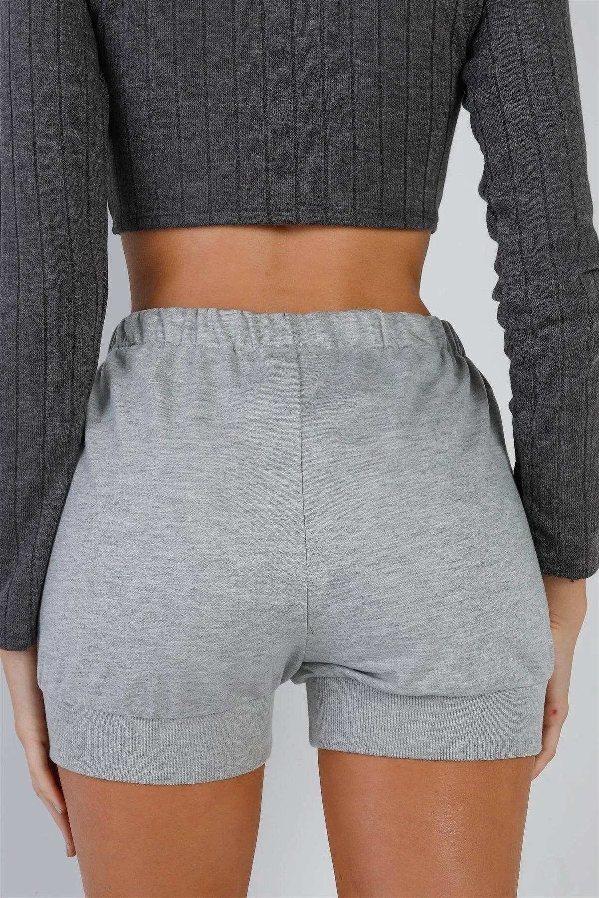 Heather Grey Cotton Blend Cuffed Shorts /3-2-1 - Tasha Apparel Wholesale