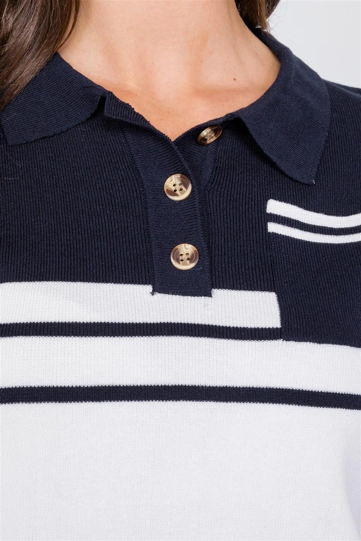 Navy & White Color Block Crop Polo Short Sleeve T-Shirt /3-2 - Tasha Apparel Wholesale
