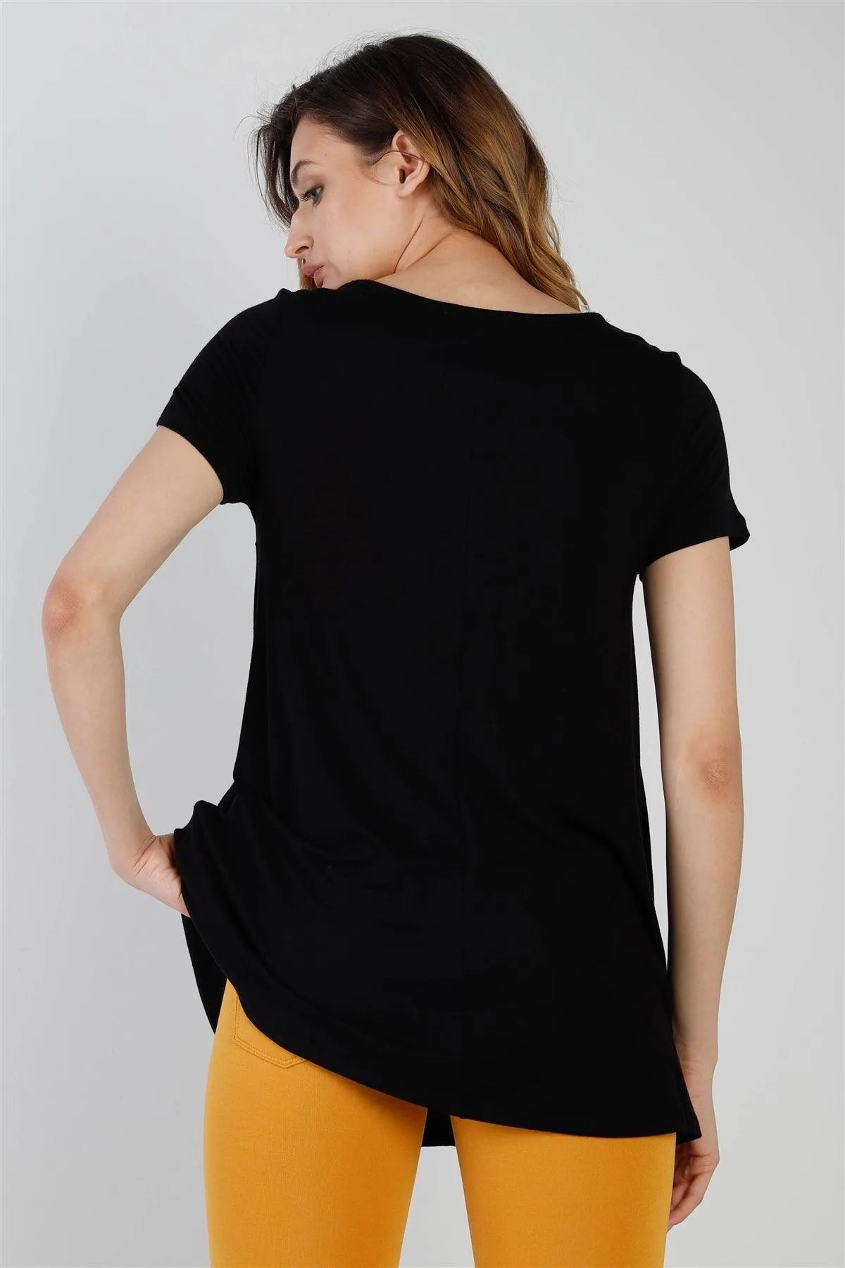 Black Short Sleeve Relaxed Fit Top /1-2-2-1 - Tasha Apparel Wholesale