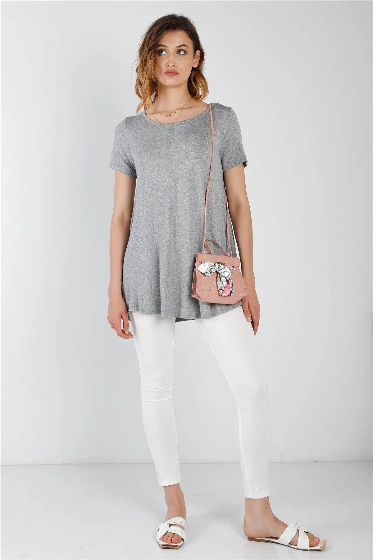 Grey Short Sleeve Relaxed Fit Top /1-2-2-1 - Tasha Apparel Wholesale