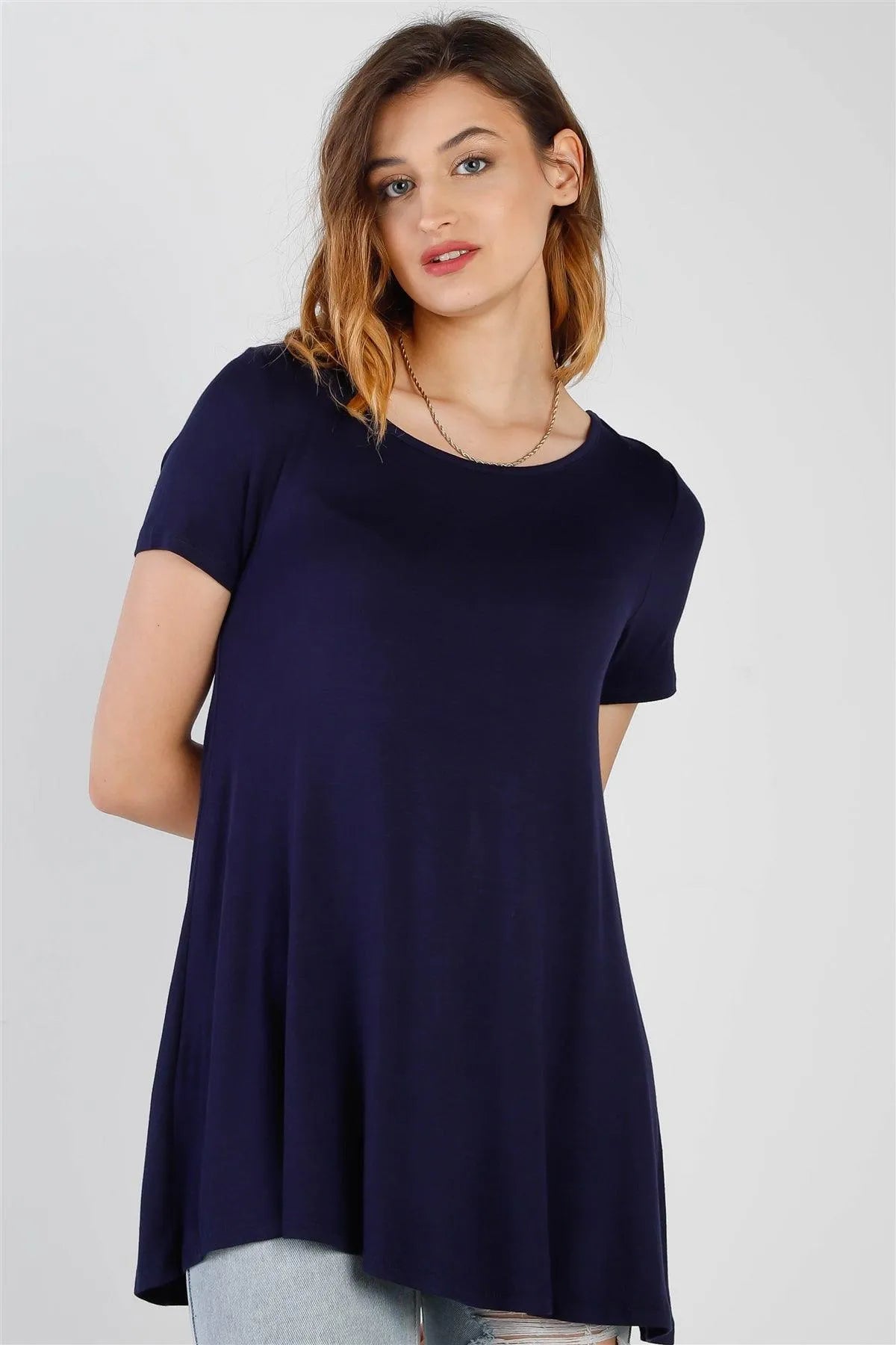 Navy Short Sleeve Relaxed Fit Top /1-2-2-1 - Tasha Apparel Wholesale