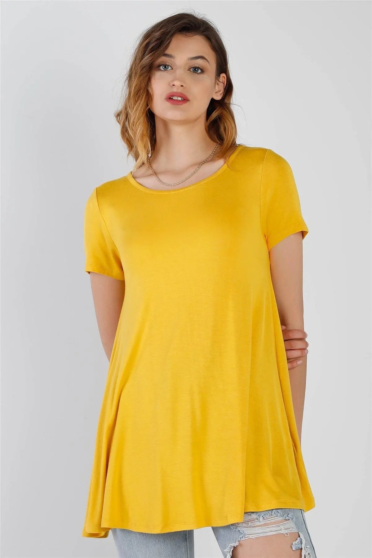 Yellow Short Sleeve Relaxed Fit Top /1-2-2-1 - Tasha Apparel Wholesale