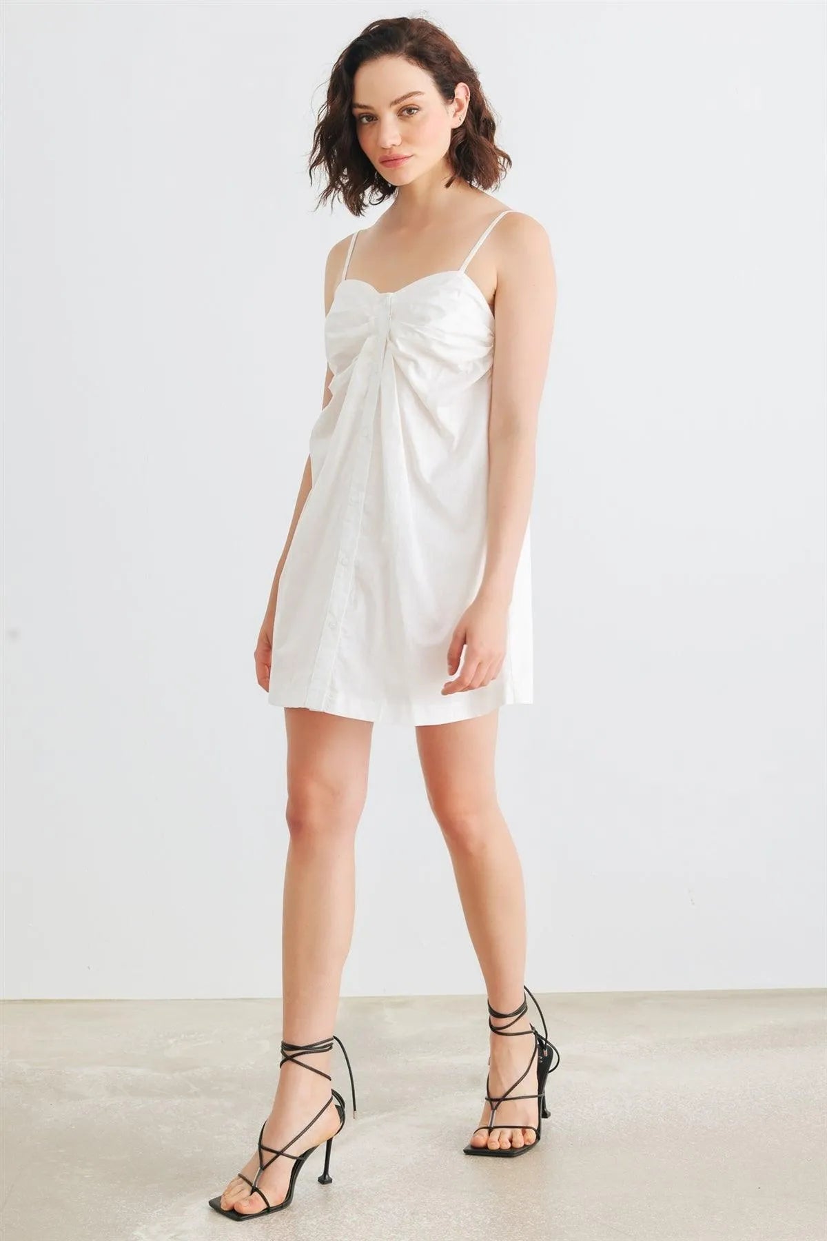 White Cotton Sleeveless Button-Up Strappy Mini Dress /1-2-2-1 - Tasha Apparel Wholesale