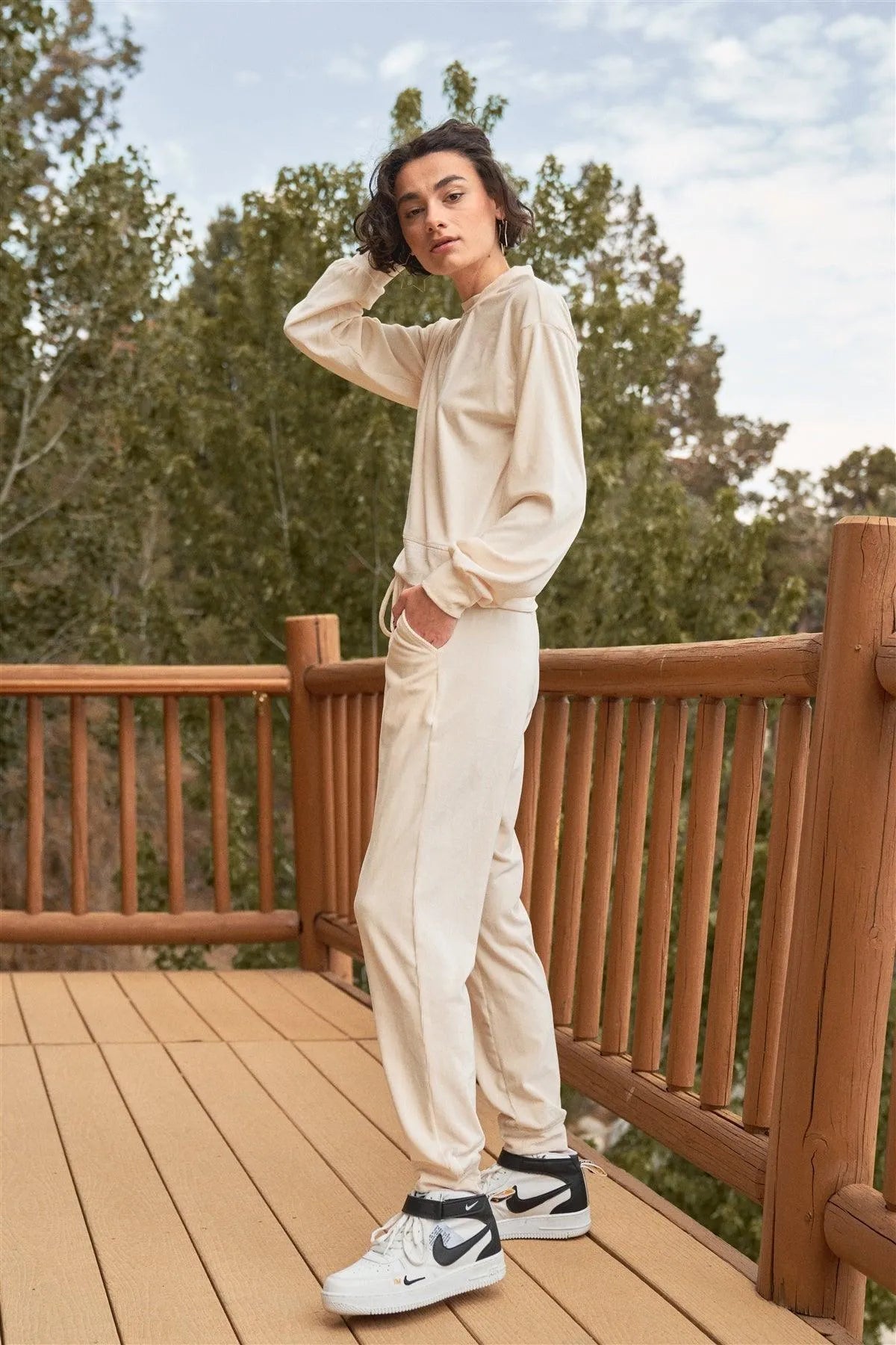 Ivory Corduroy Volume Sleeve Top & High-Waisted Pants Set /3-2-1 - Tasha Apparel Wholesale