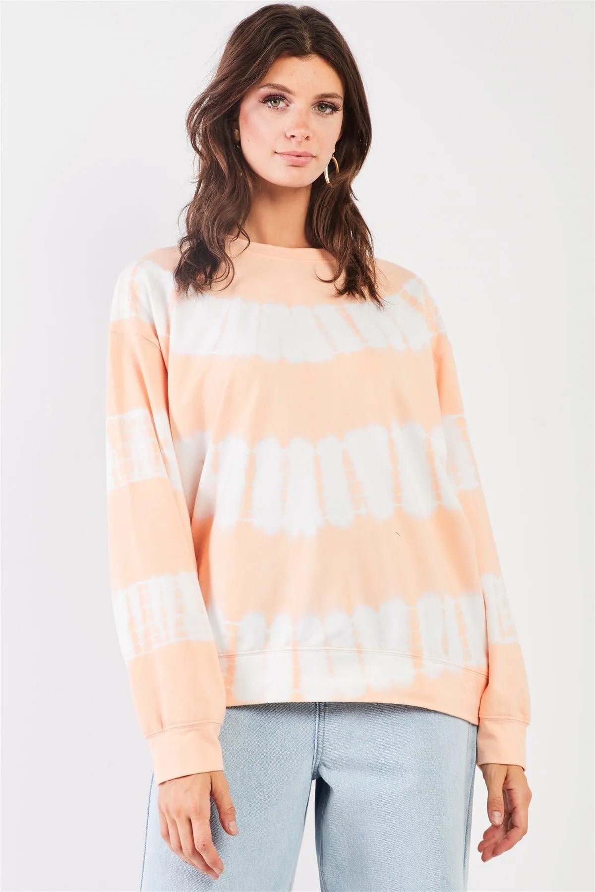 Peach White Tie-Dye Oversized Crew Neck Sweatshirt - Tasha Apparel Wholesale