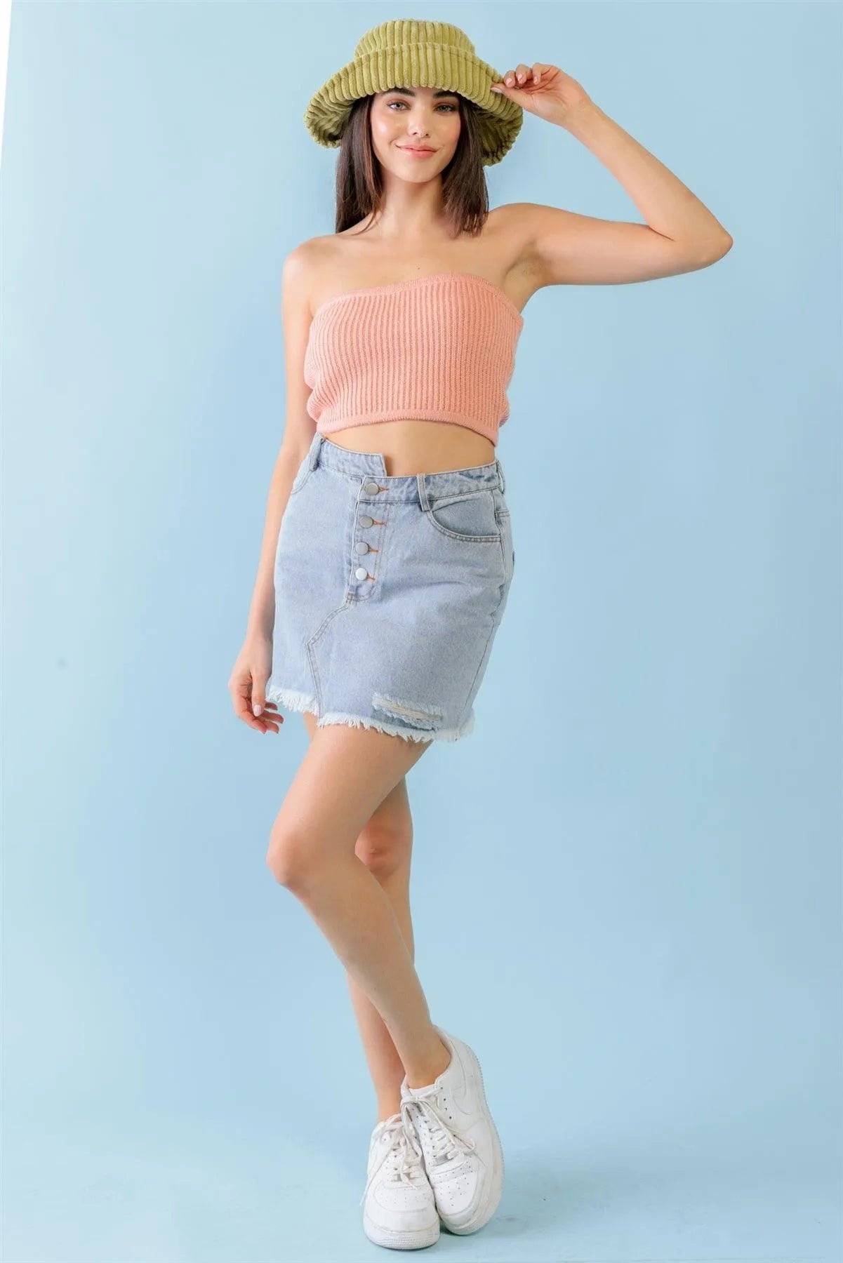 Dusty Peach Knit Strapless Crop Top /1-2-1 - Tasha Apparel Wholesale