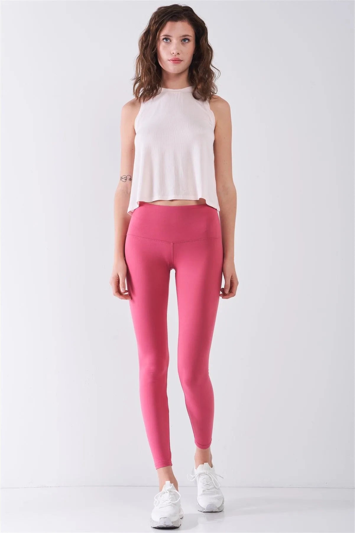 Rose-Water Sleeveless Crew Neck Ribbed Split Back Top /1-1-2 - Tasha Apparel Wholesale