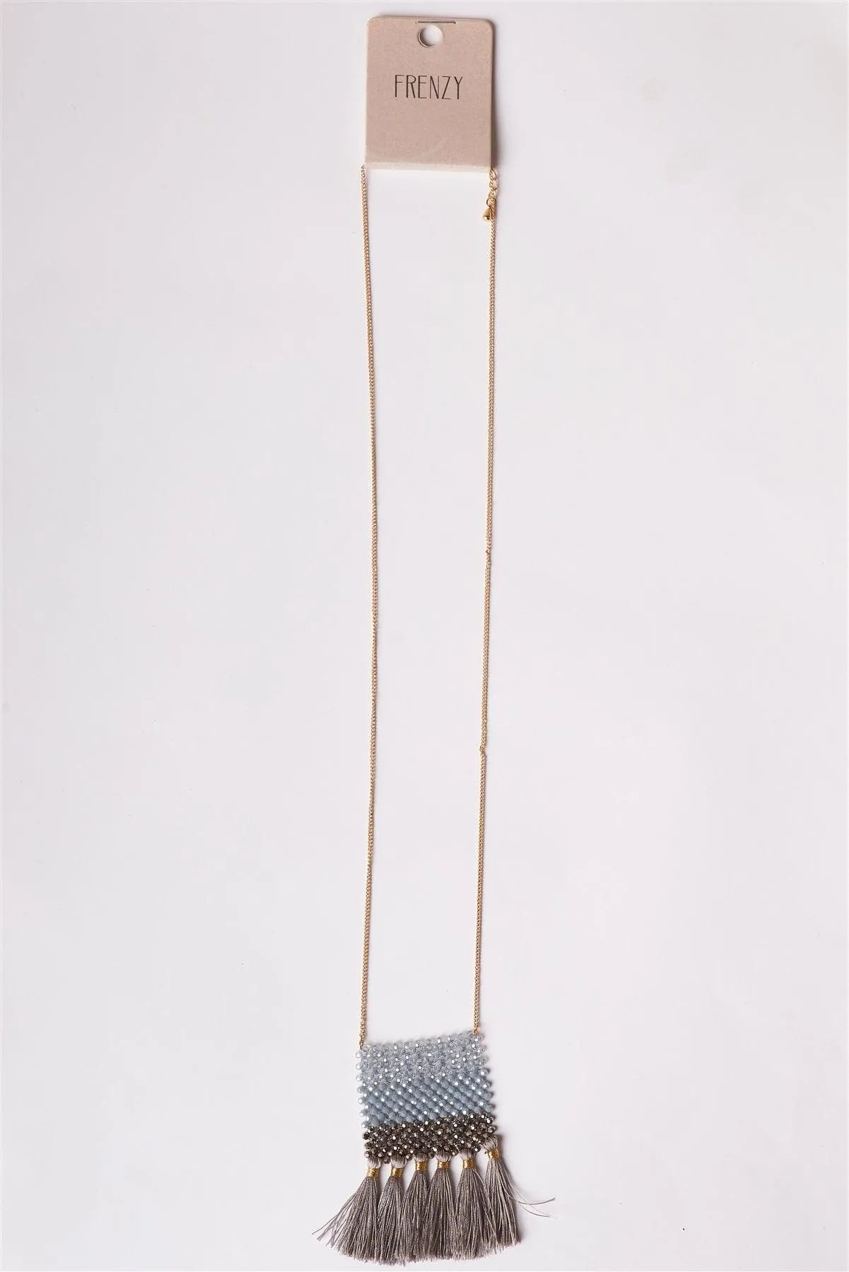 Grey Tassels & Beads Necklace /1 Piece - Tasha Apparel Wholesale