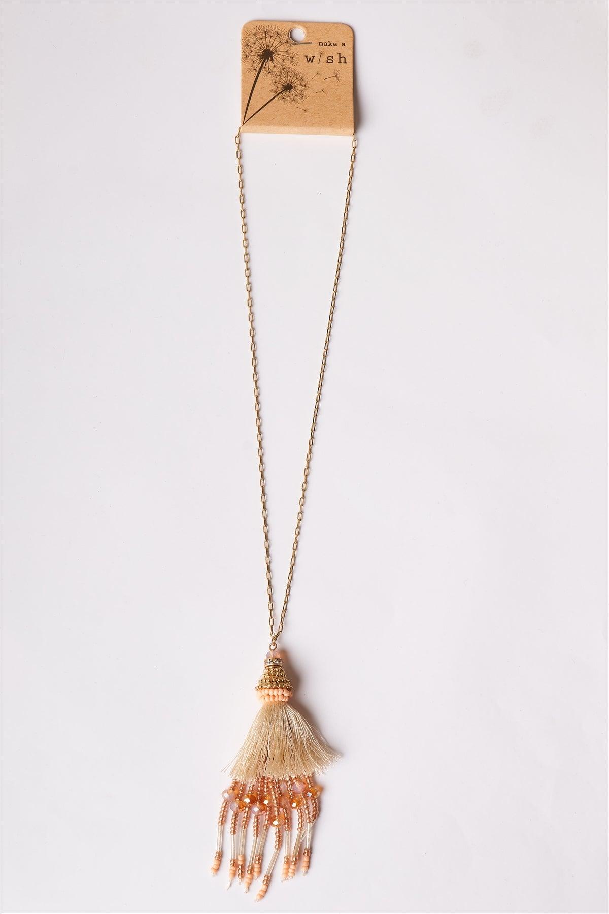 Ivory Mixed Beads Tassel Pendant Necklace /1 Piece