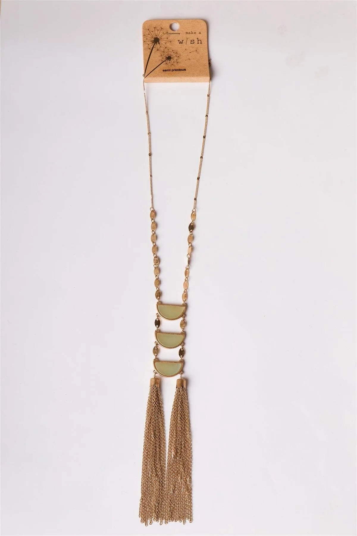 Gold Mint Multi Semi Circle Tassel Necklace - Tasha Apparel Wholesale