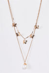 Gold Double Chain Multi Butterfly Detail Pearl Charm Necklace /3 Pieces