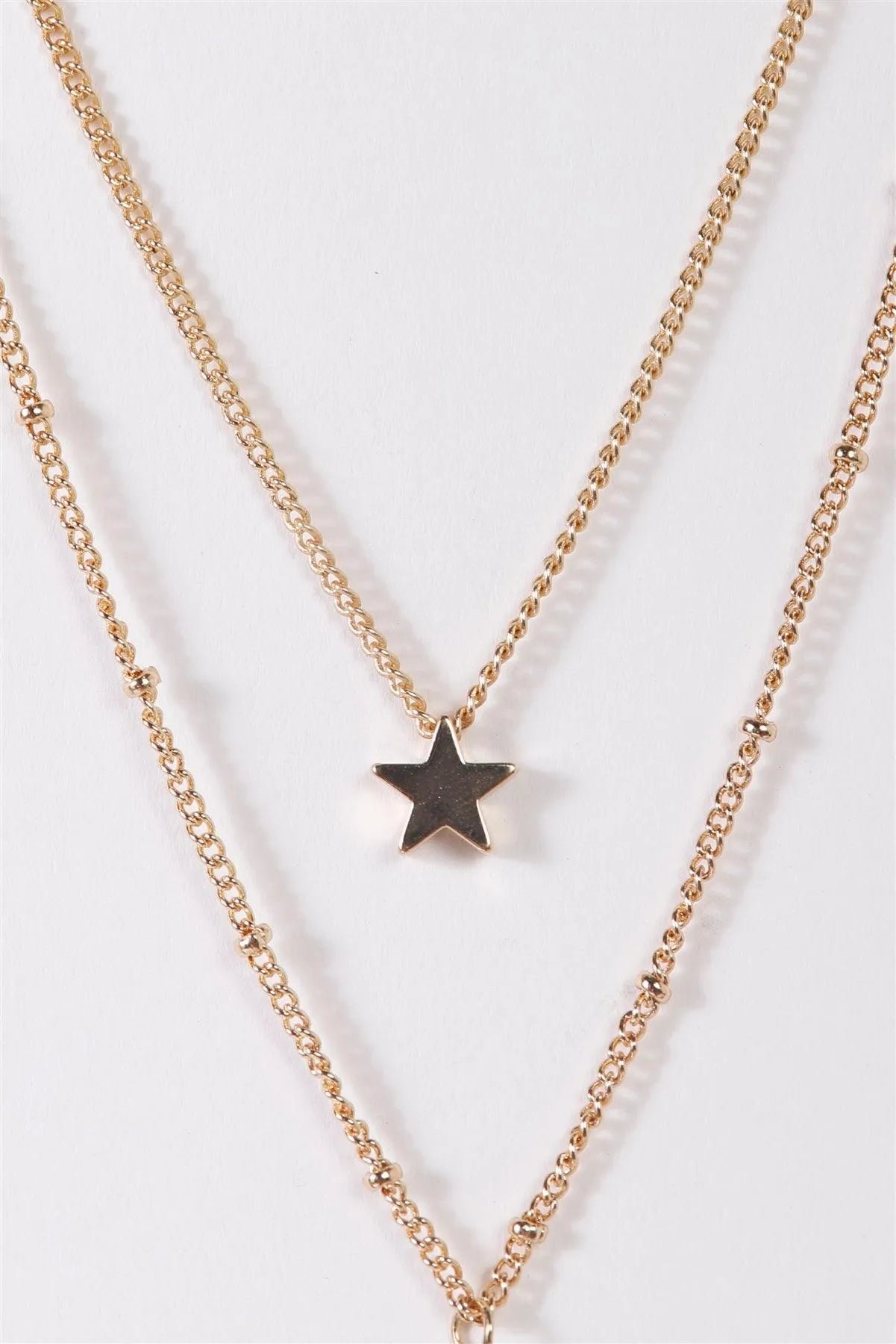 Gold Double Chain Moon & Star Pendants Necklace - Tasha Apparel Wholesale