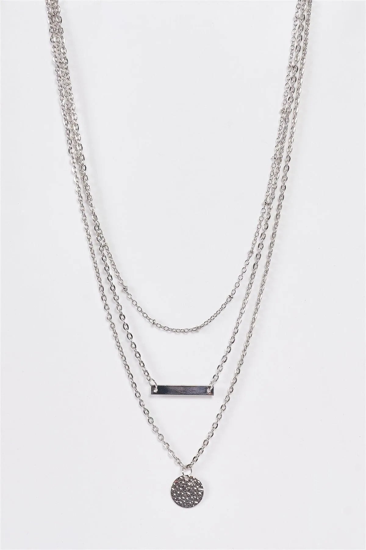 Silver Triple Layered Two Pendants Chain Necklace /3 Pieces - Tasha Apparel Wholesale
