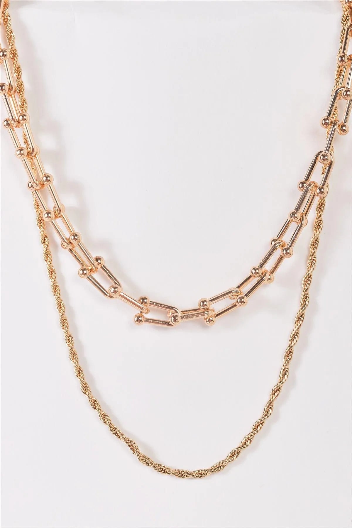 Gold Twisted And U Link Chains Set Necklace - Tasha Apparel Wholesale