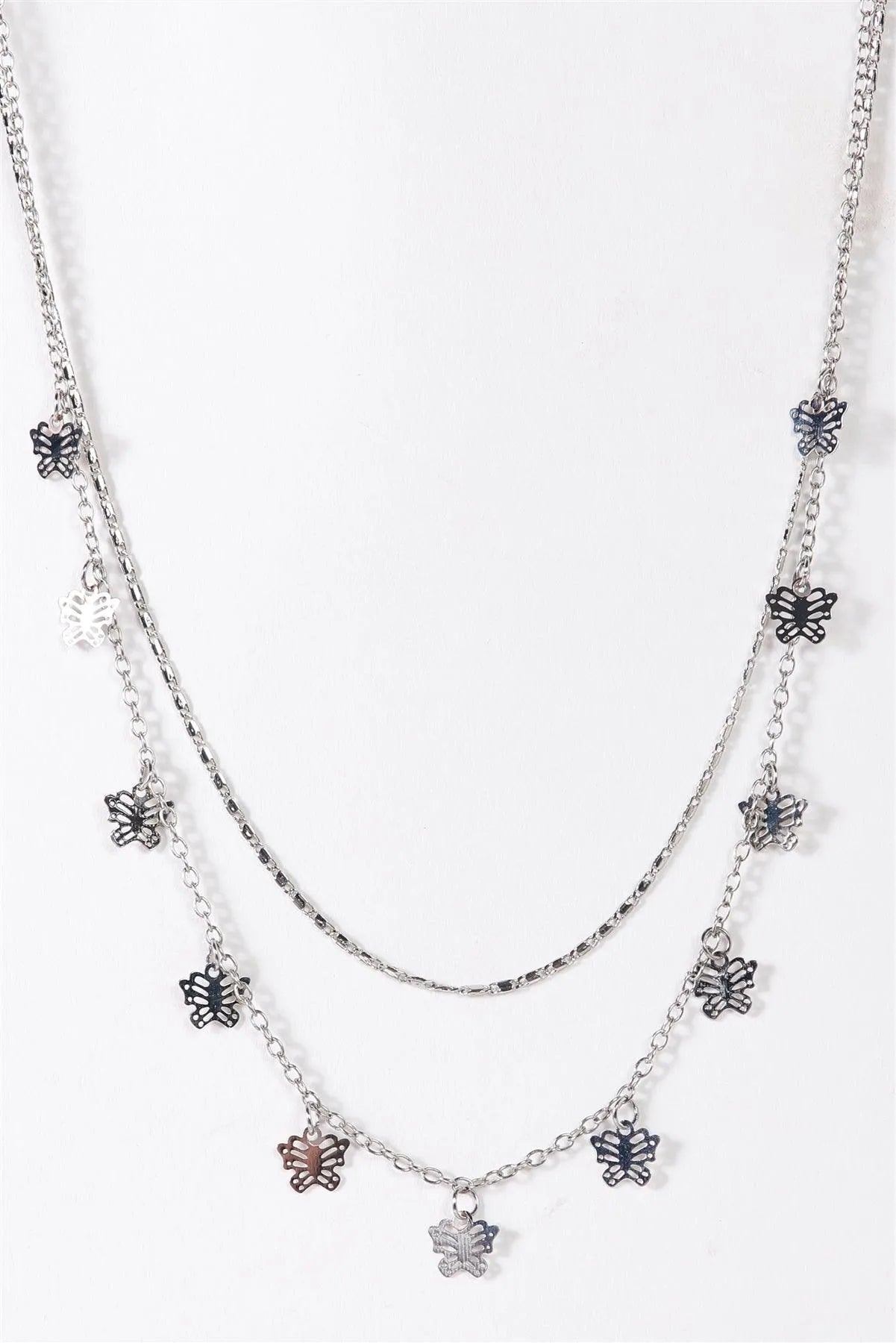 Double Link Chain Butterfly Pendants Necklace - Tasha Apparel Wholesale