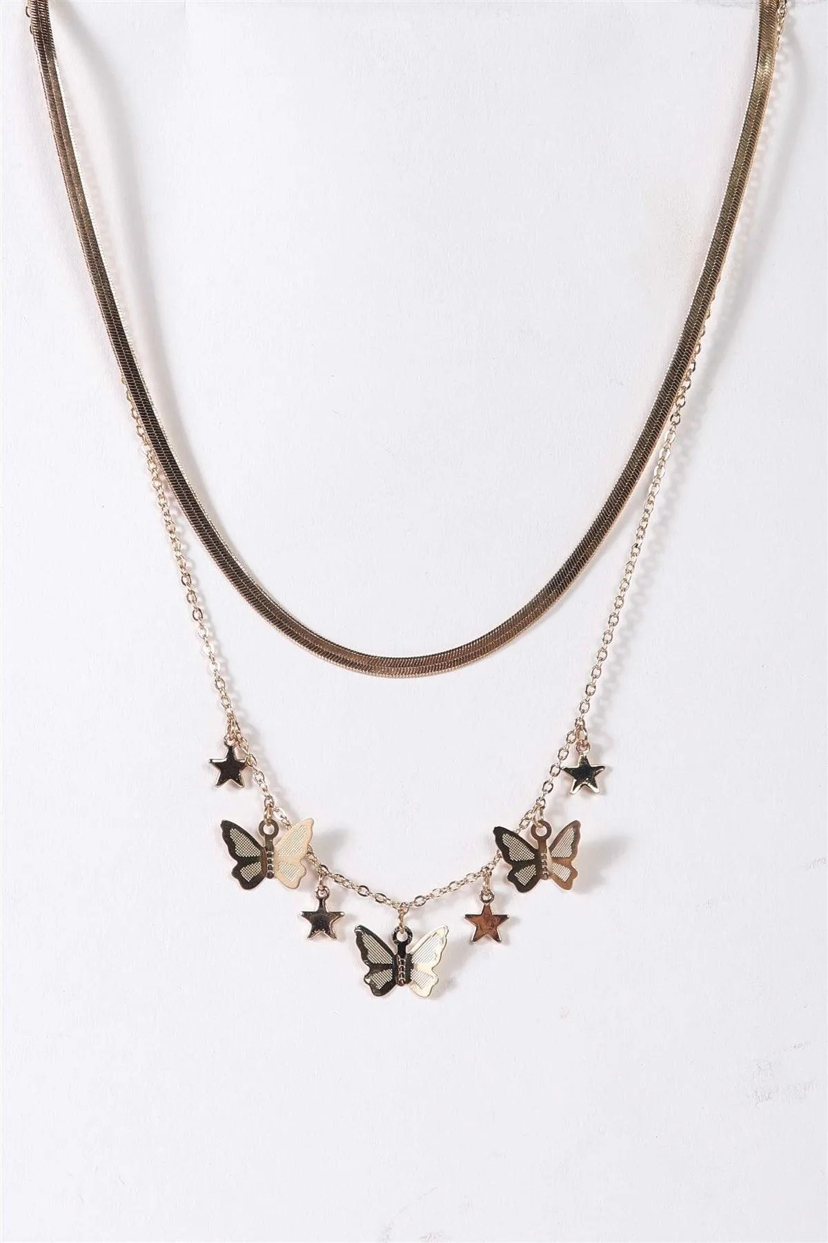 Flat Snake Chain 3D Butterflies Stars Set Necklace - Tasha Apparel Wholesale