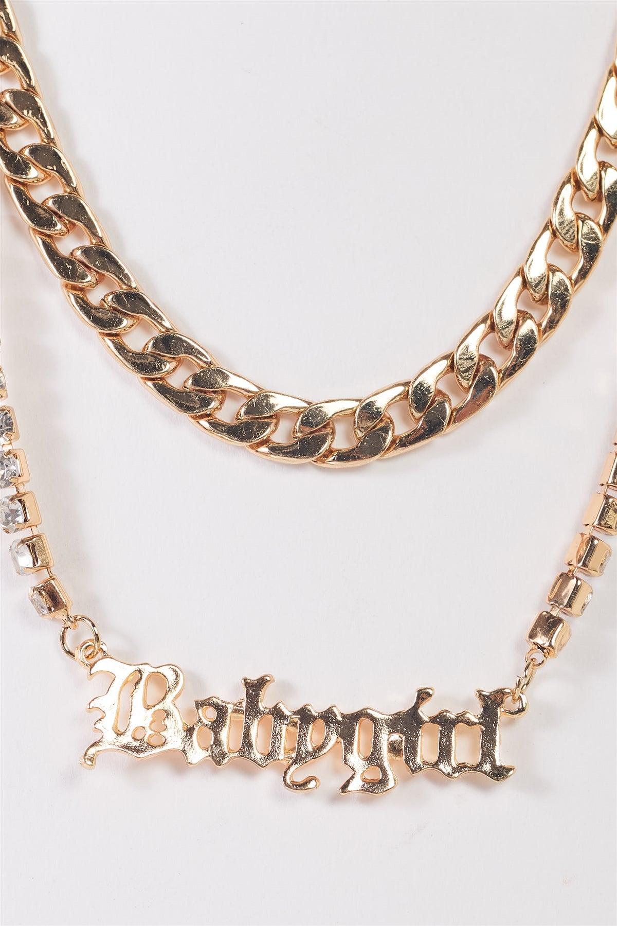 "Babygirl" Gold Chunky Rhinestone Chains Set Necklace - Tasha Apparel Wholesale
