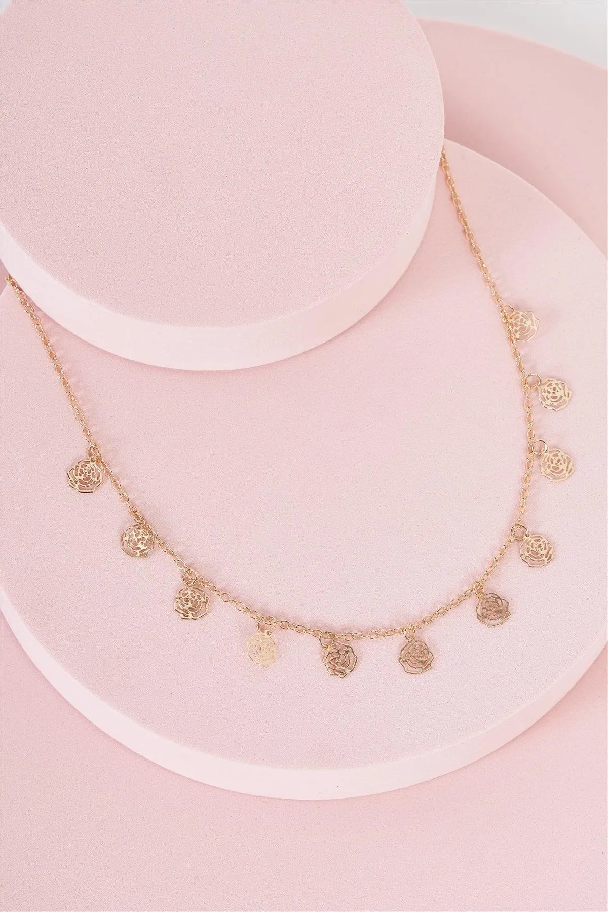 Gold Chain Charmed Outline Rose Necklace - Tasha Apparel Wholesale