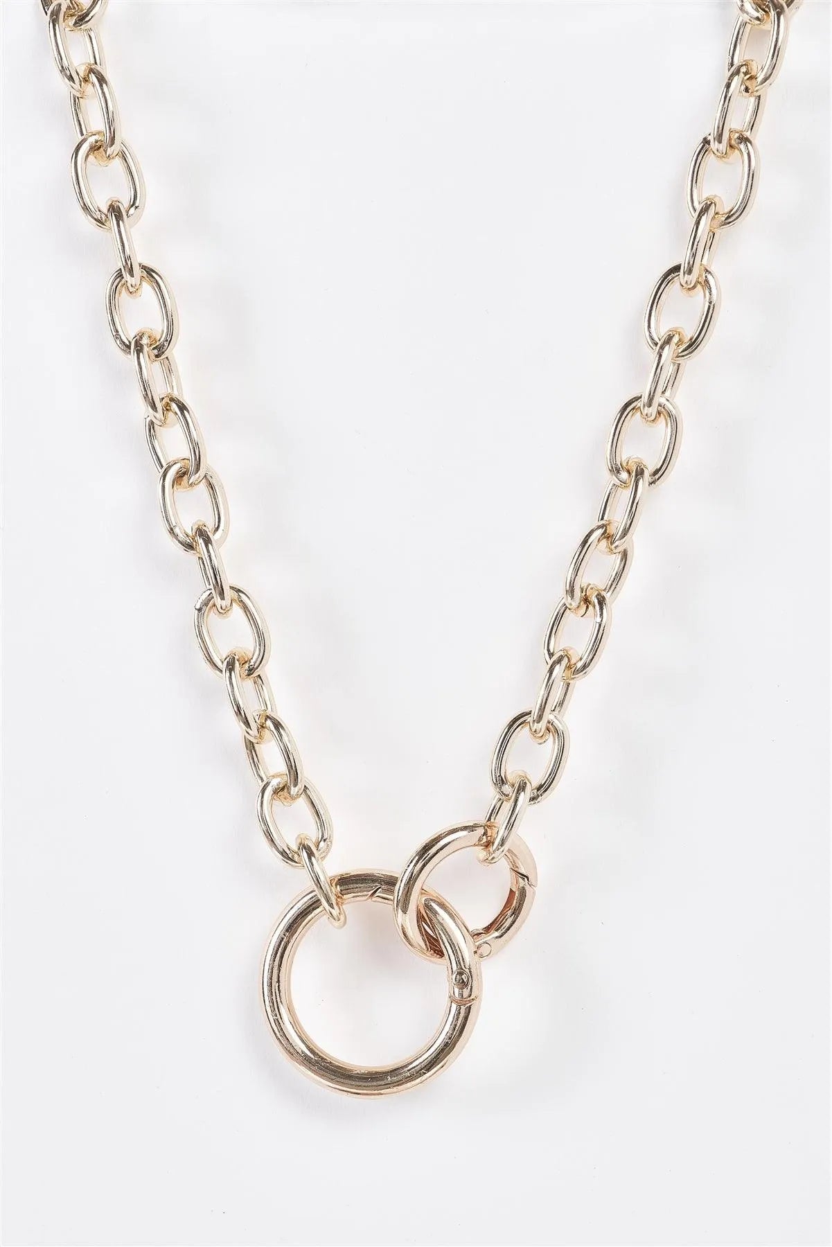 Gold Chain Link Two Clasp Ring Pendant Necklace - Tasha Apparel Wholesale