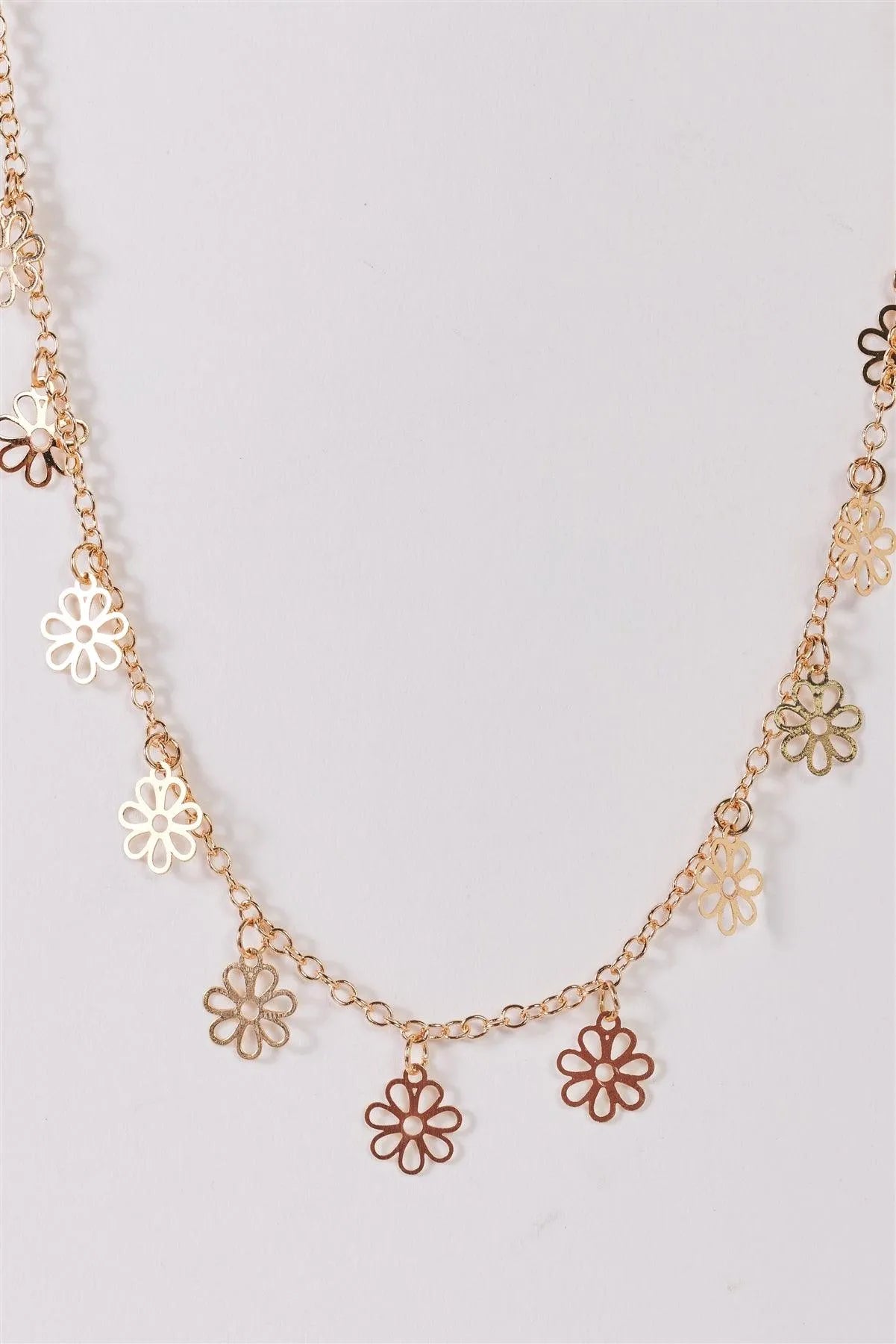 Gold Short Chain Laser Cut Daisy Charms Necklace - Tasha Apparel Wholesale