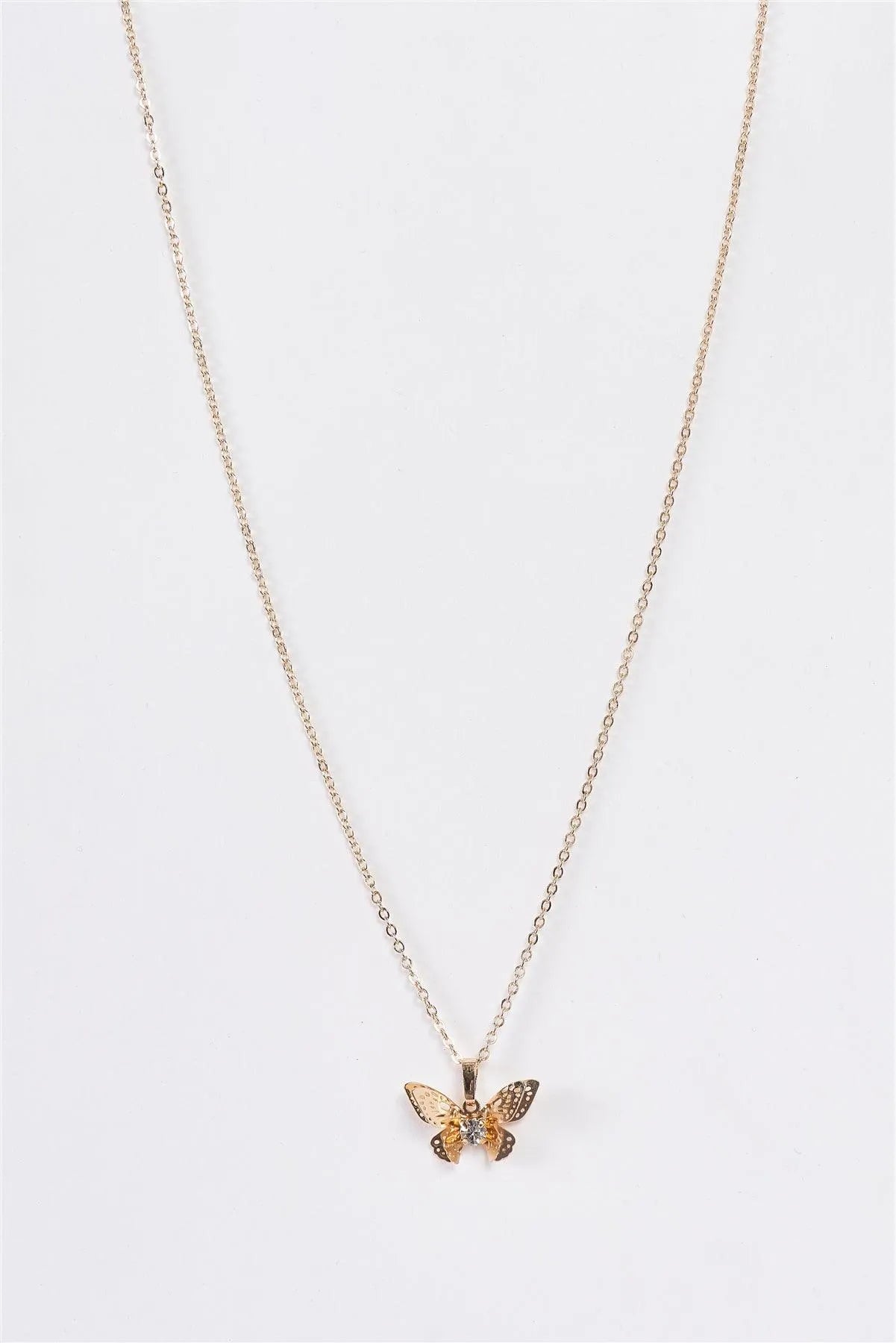 Gold Faux Diamond Butterfly Charm Chain Necklace - Tasha Apparel Wholesale