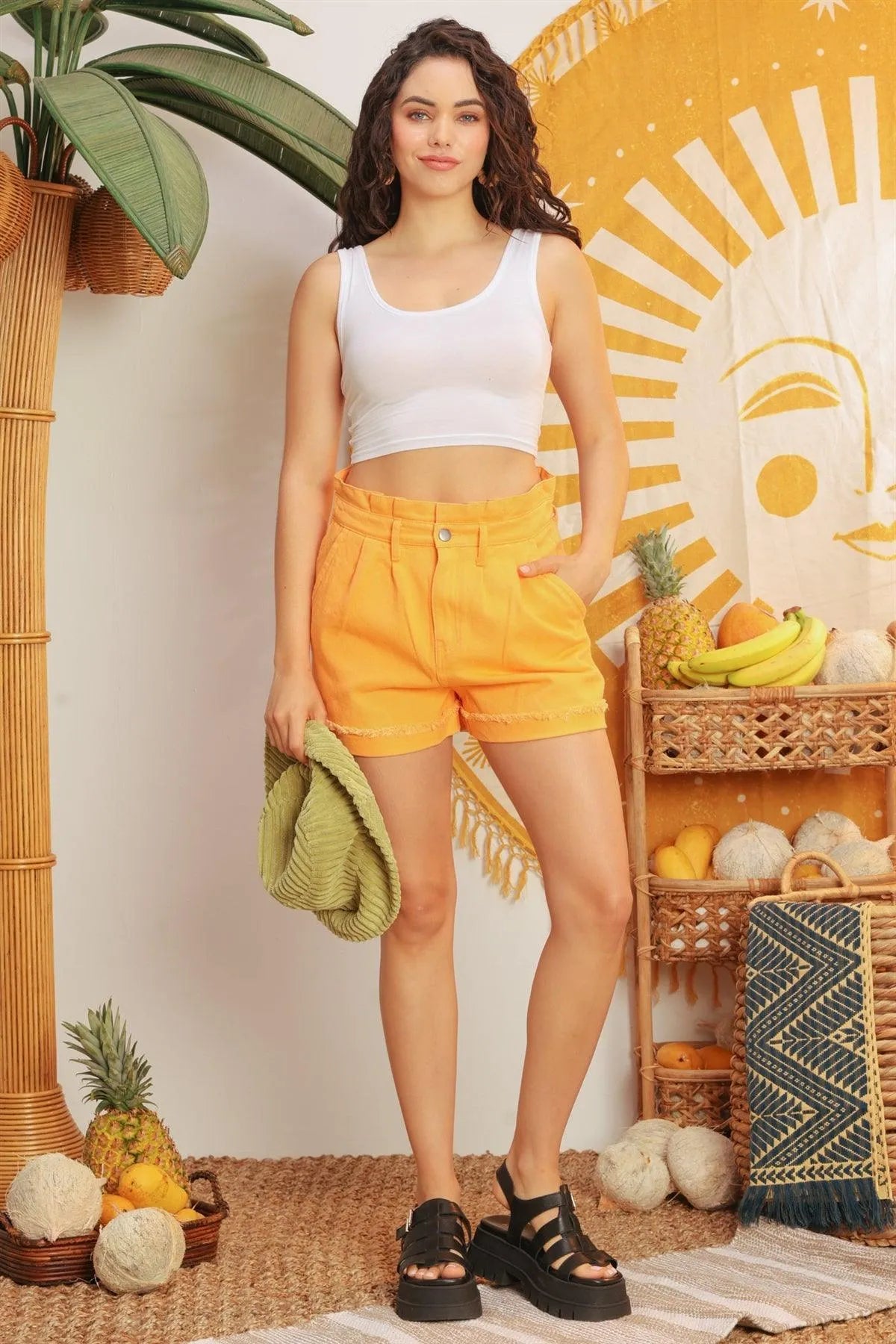 Mango Cotton High Waist Four Pocket Shorts /2-2-2 - Tasha Apparel Wholesale