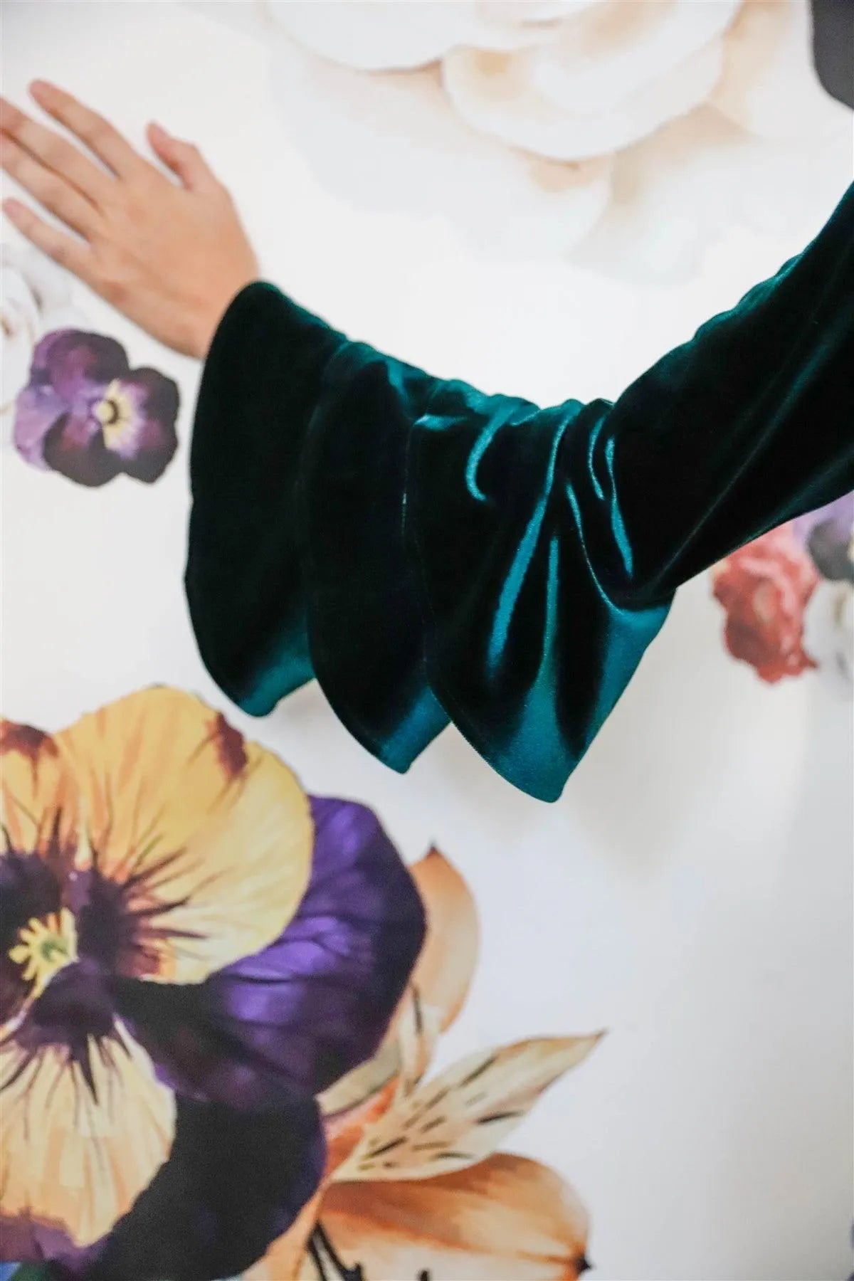 Green Velvet Ruffled Long Sleeve Relaxed Top /1-1-2-2 - Tasha Apparel Wholesale