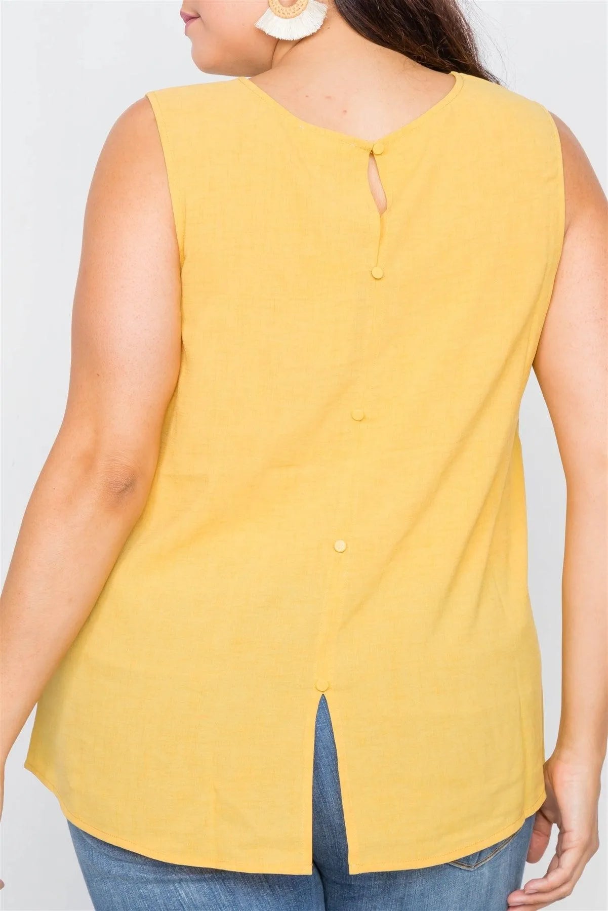 Plus Size Mustard Semi-Sheer Casual Back Button Tank / 2-2-1 - Tasha Apparel Wholesale