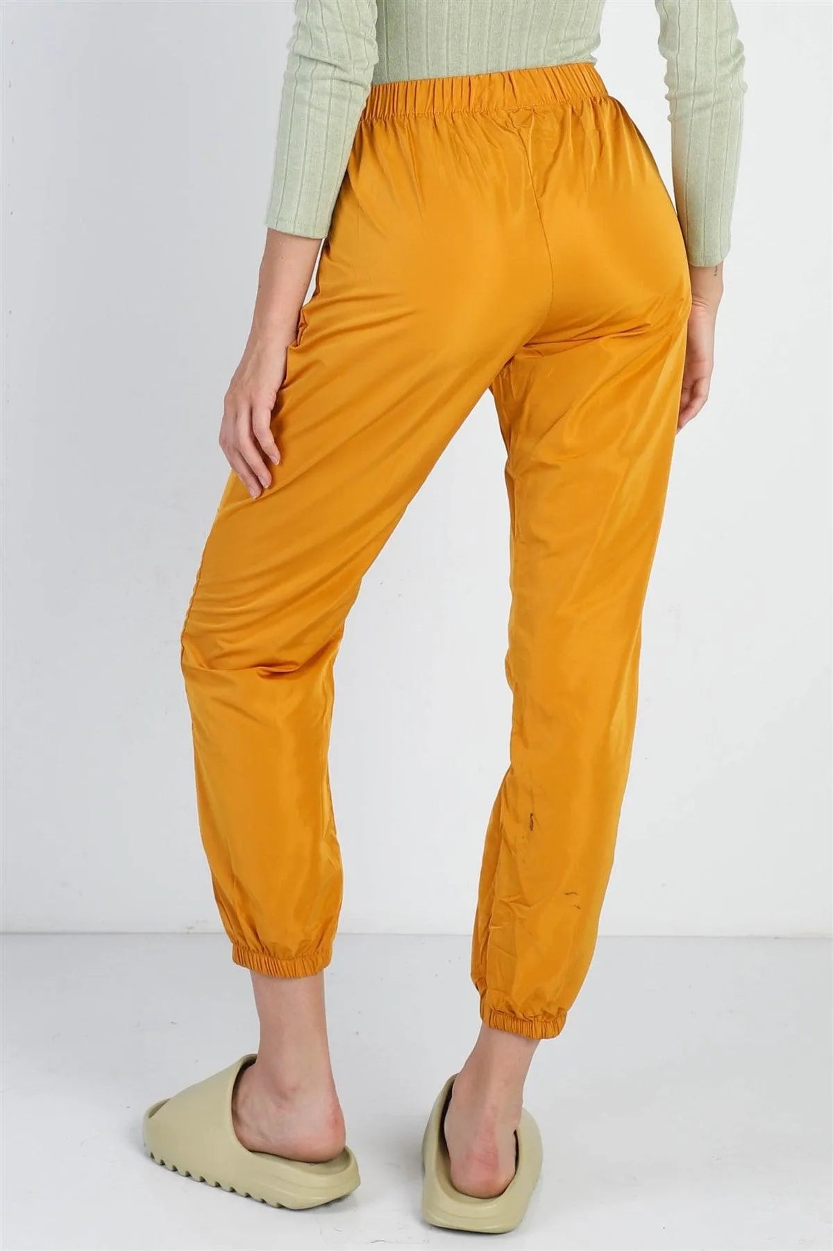 Mustard Glossy High Waist Cargo Jogger Pants /2-2-2 - Tasha Apparel Wholesale
