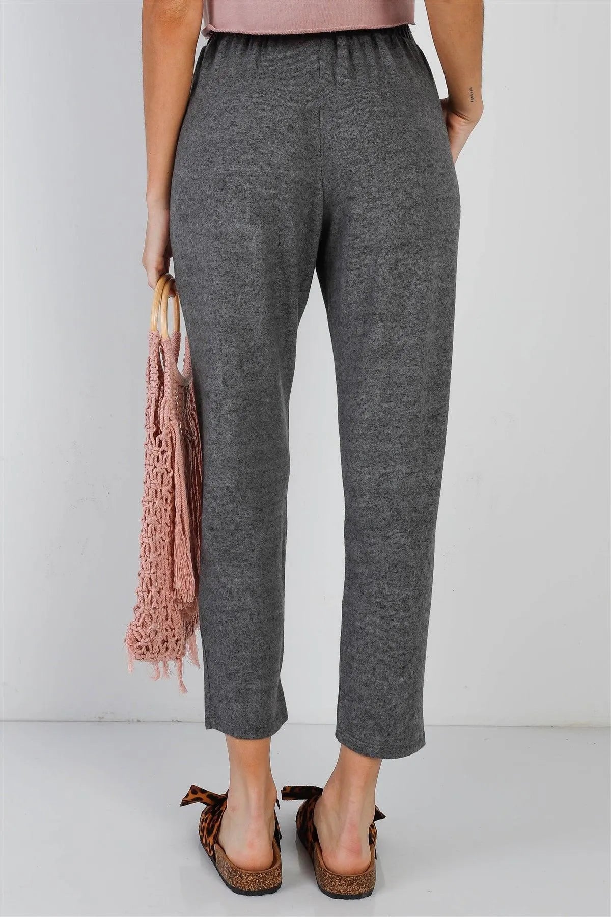 Charcoal Flannel Loungewear Hight Waist Pants /1-1-1 - Tasha Apparel Wholesale